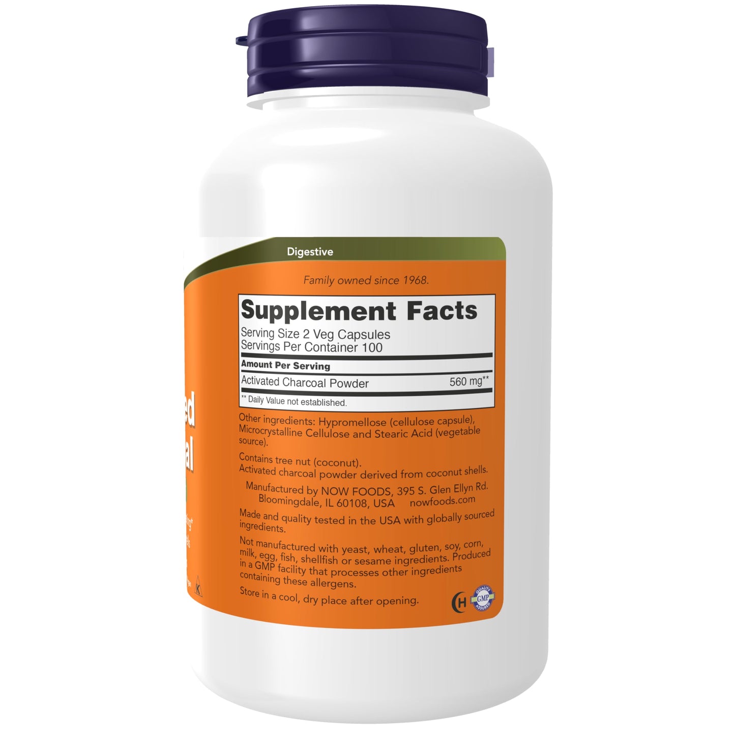 NOW Supplements, Activated Charcoal Made from Coconut Shells, Non-GMO Project Verified NOWUS supplements
