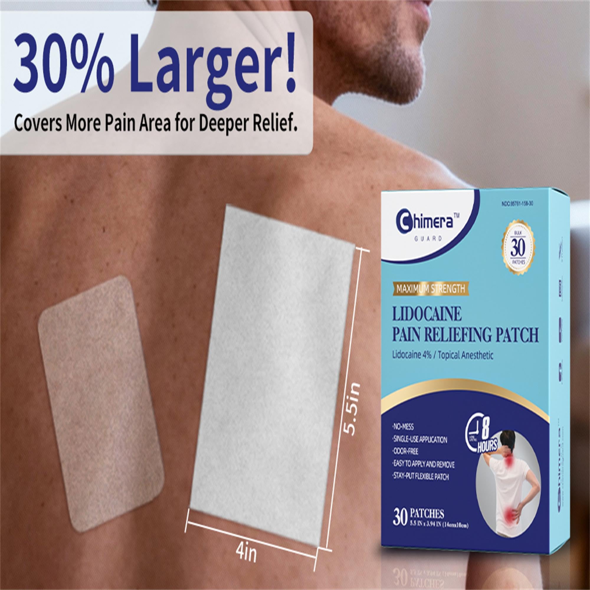 Chimera GUARD 4% Lidocaine Pain Relief Patches (80ct) - F-SA/H-SA Eligible Maximum Strength Numbing Gel Patch for Muscle, Joint, Nerve, Sciatica Pain - Odorless, Stay-Put & 8-Hour Long Lasting Chimera GUARDAu supplements