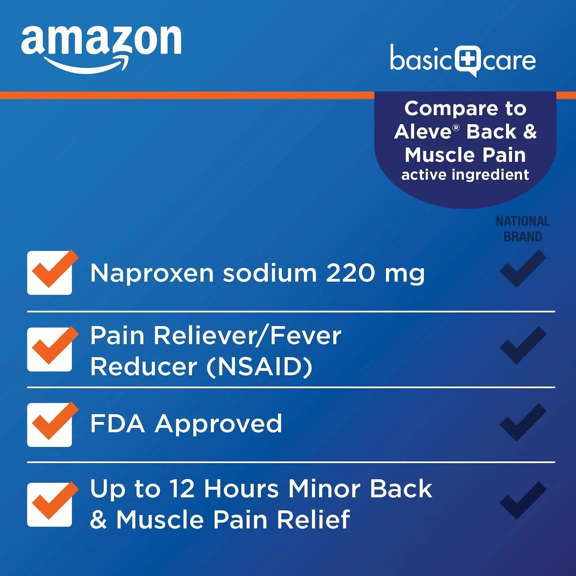 Amazon Basic Care Back and Muscle Pain, 220 mg Naproxen Sodium Tablets, 12-Hour Pain Relief, Headache, Arthritis, Menstrual Cramps, Fever Reducer, 90 Count Amazon Basic CareAu supplements