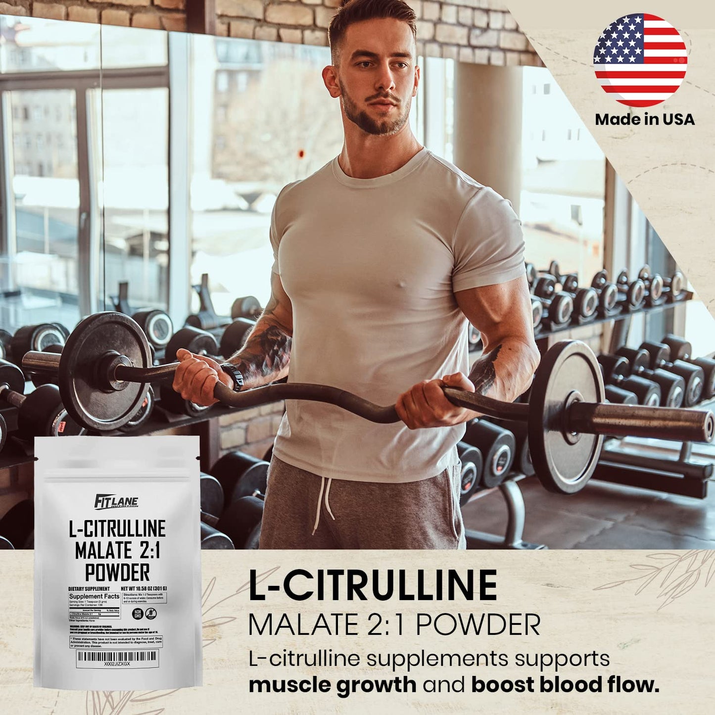 L Citrulline Malate 2 1 Powder 300 Grams - Bulk L Citrulline Powder - Free Form Amino Fit Lane NutritionUS supplements