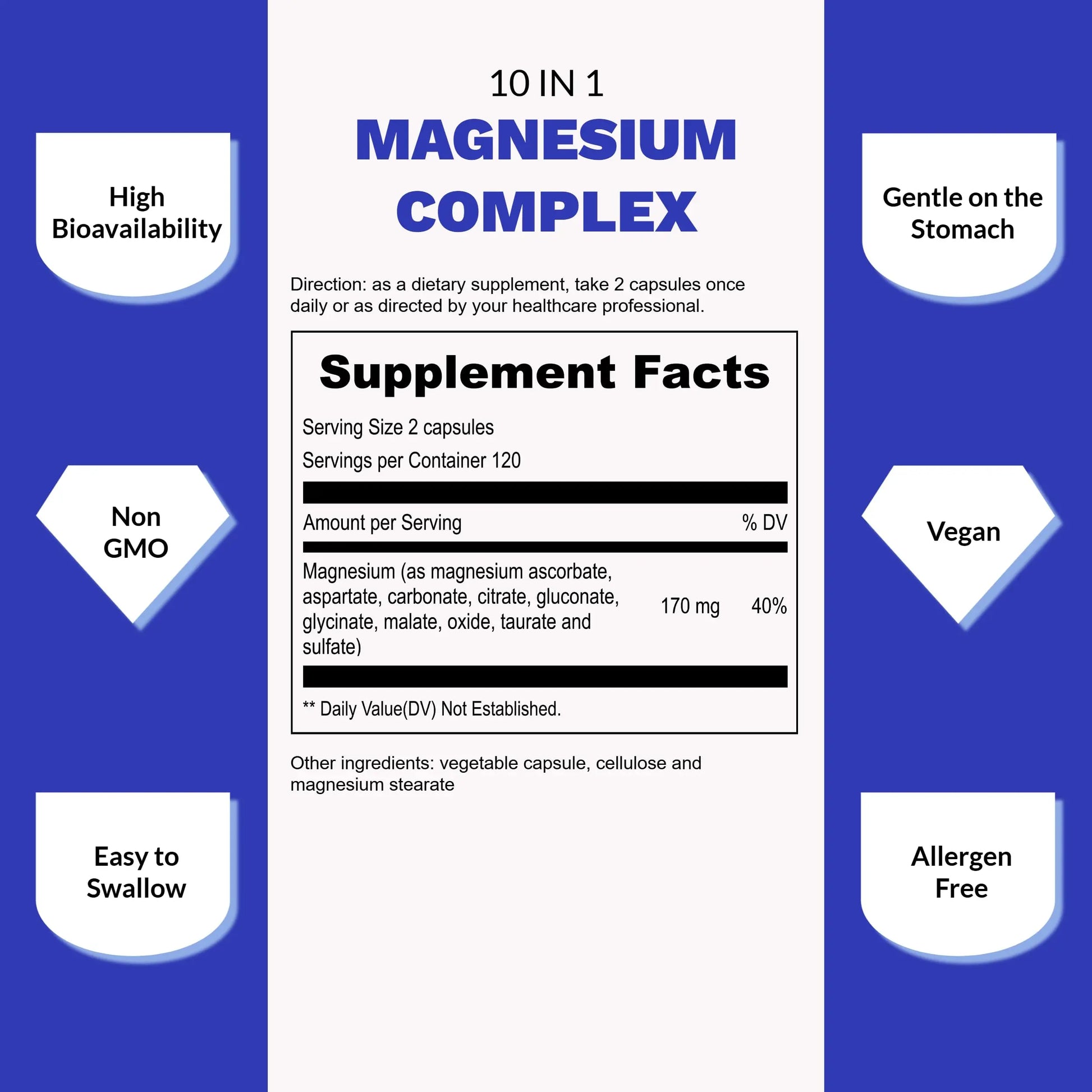 UpNourish Magnesium Supplement - 10 in 1 Magnesium Complex - Full Spectrum Magnesium Mineral Supplements with Glycinate, Citrate, Taurate, Malate, Carbonate, Oxide and More, 240 Vegan Capsules UpNourishnz supplements
