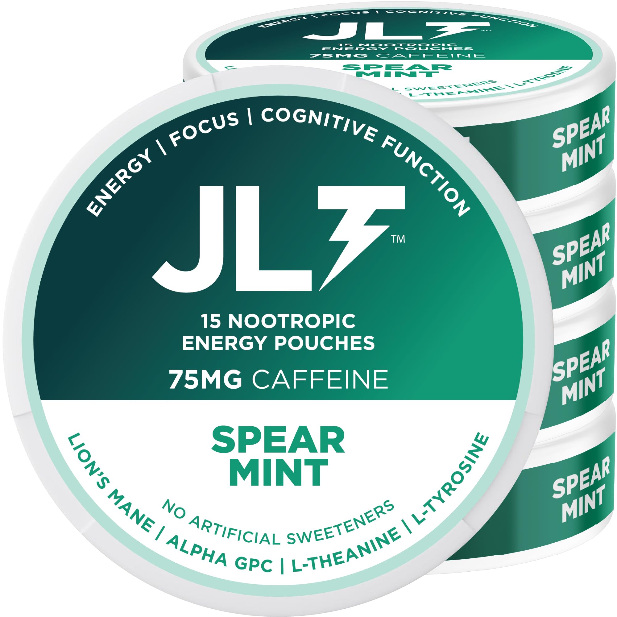 JLT 75 mg Caffeine Nootropic Pouches | Nootropic Energy Pouches with 75mg Caffeine, Lion's Mane, Alpha GPC, L-Tyrosine & L-Theanine with no Artificial Sweeteners | 15 Pouches Per Can JLT EnergyAu supplements