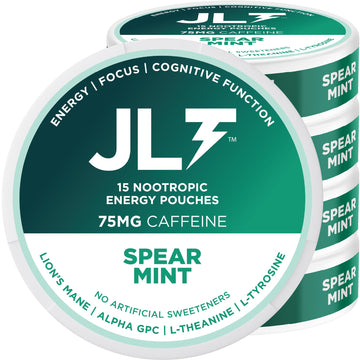 JLT 75 mg Caffeine Nootropic Pouches | Nootropic Energy Pouches with 75mg Caffeine, Lion's Mane, Alpha GPC, L-Tyrosine & L-Theanine with no Artificial Sweeteners | 15 Pouches Per Can JLT EnergyAu supplements