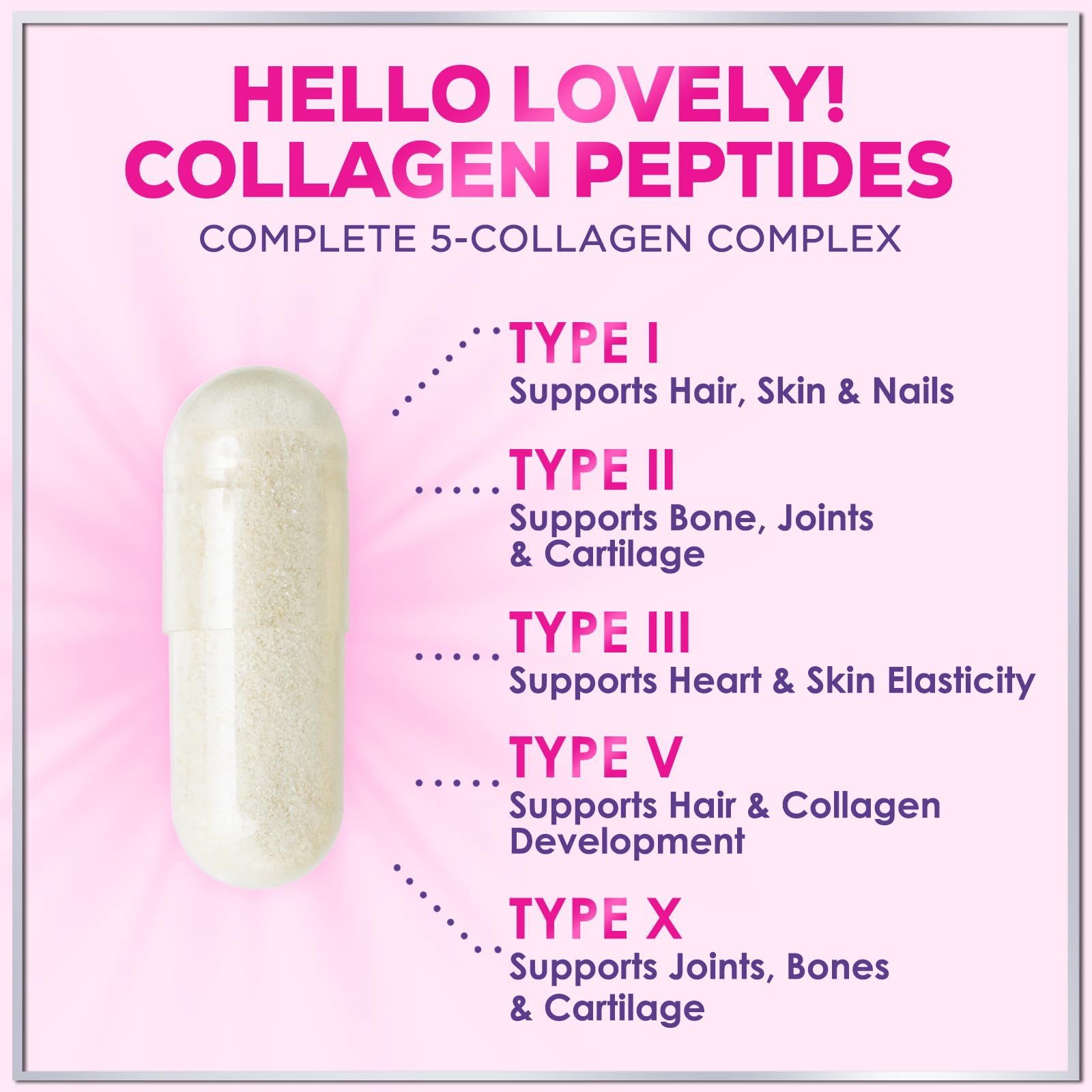 Multi Collagen Supplement 2400 mg - Types I, II, III, V & X Multi Collagen Peptides Pills for Women & Men, Hydrolyzed Collagen Supplements, Hair, Skin, Nail, & Joint Support Supplement, 60 Capsules Hello Lovely!Au supplements