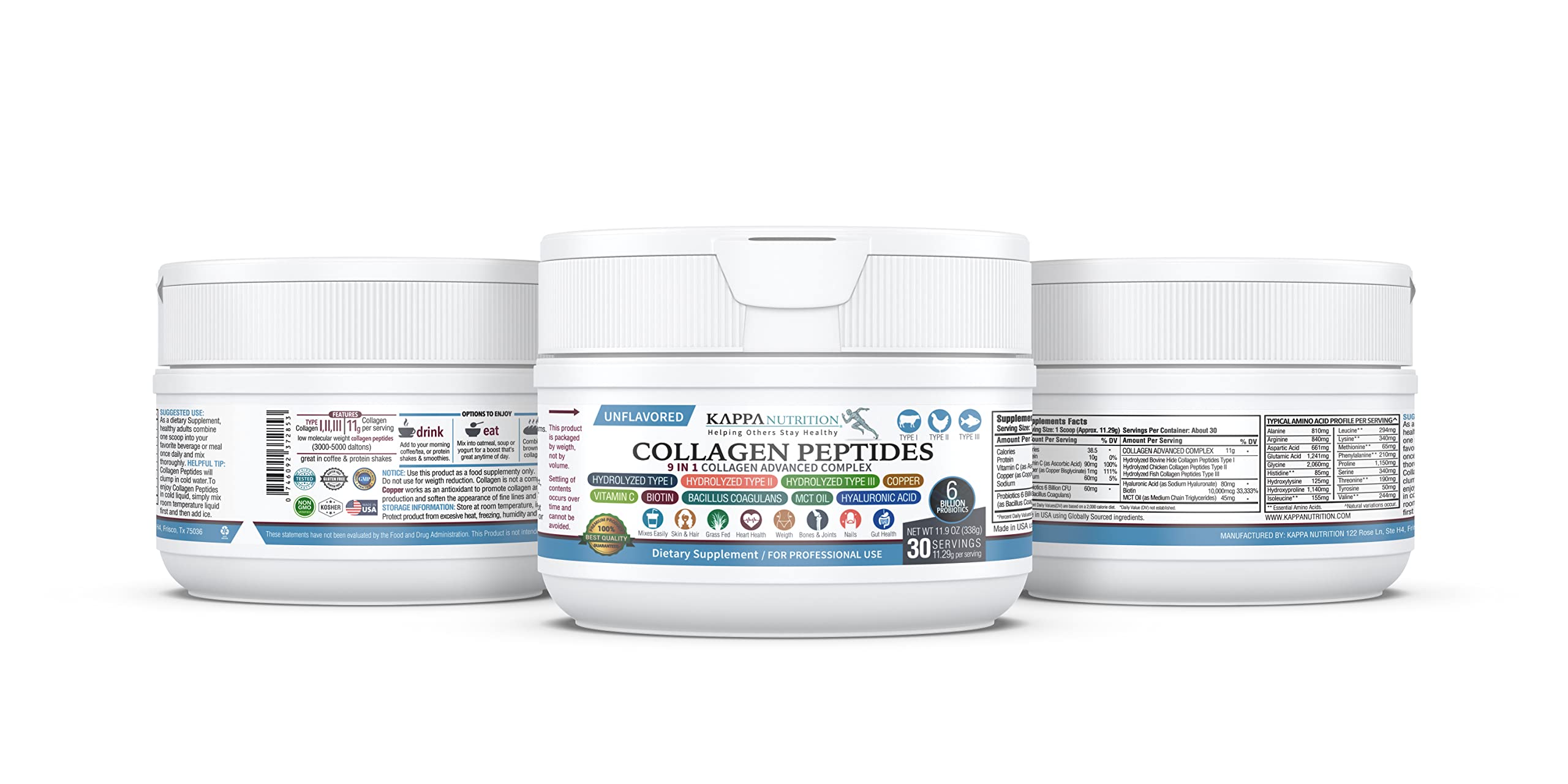 KAPPA NUTRITION Collagen Type I, II, III, 6 Billion Probiotic Acid Resistance, Hyaluronic Acid, Vitamin C, Biotin, Copper and MCT Oil, Beautiful Hair, Nails, & Skin, Collagen Peptides 9 in 1 (11.9oz) KAPPA NUTRITIONAu supplements