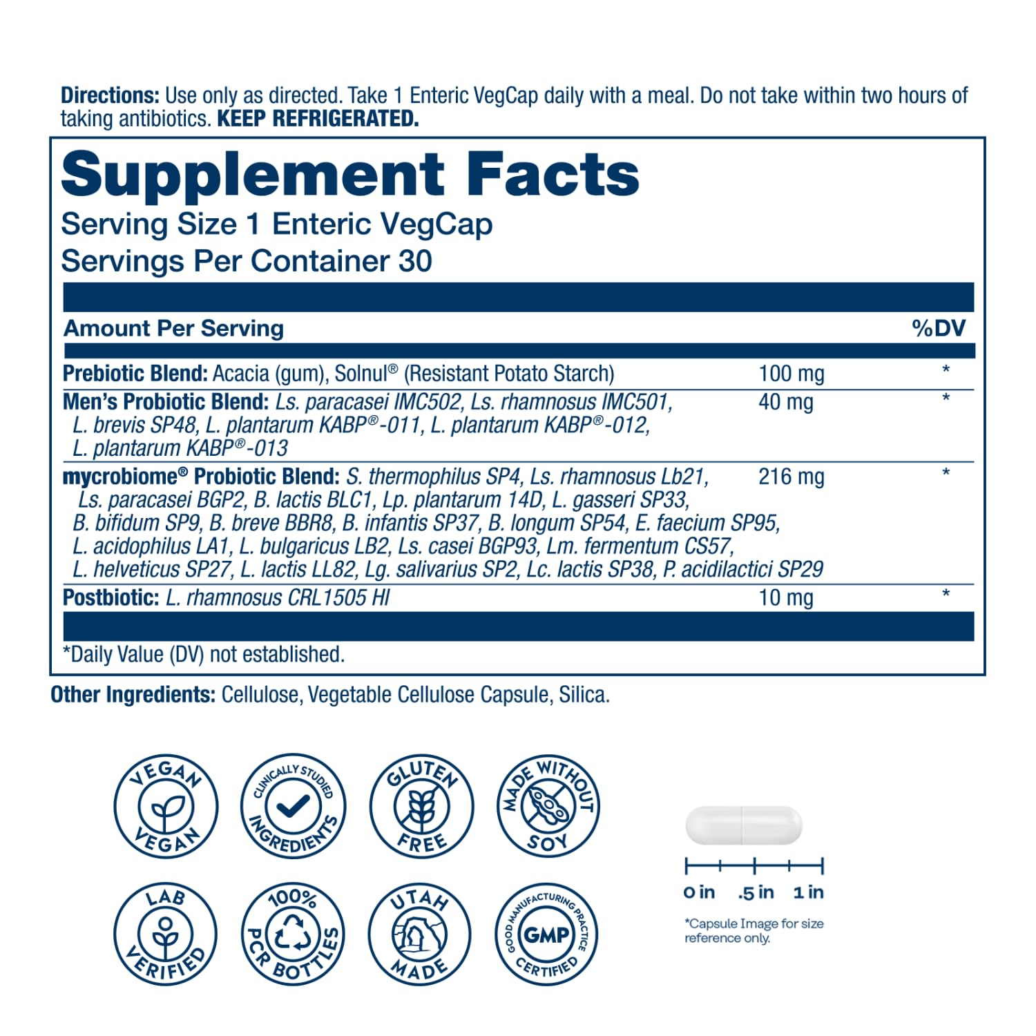 SOLARAY Mycrobiome Complete Probiotic Men's Formula - Pre and Probiotics for Men Plus Postbiotic - Digestive Health and Immune Support - 50 Billion CFU, 26 Strains - Vegan - 30 Servings, 30 VegCaps SOLARAYAu supplements