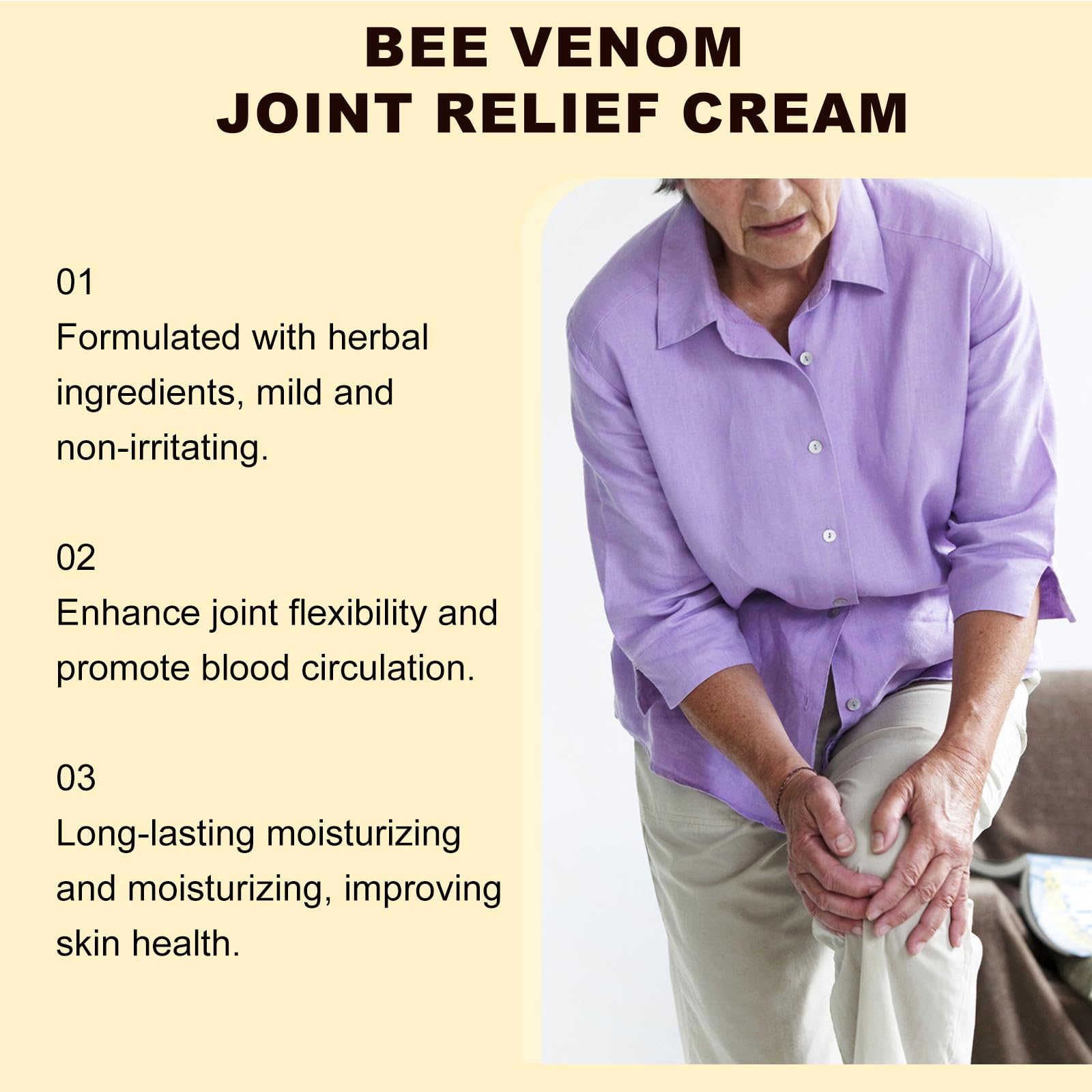 Bee Venom Joint Cream, Natural Bee Venom Skin Cream, Bee Venom Advanced Joint & Bone Cream, Suitable for Everyday Back, Waist, Neck, Hands, Knees, Light Non-Sticky for Men Women Aldult - 2.11 Oz/60g JoanofArcAu supplements