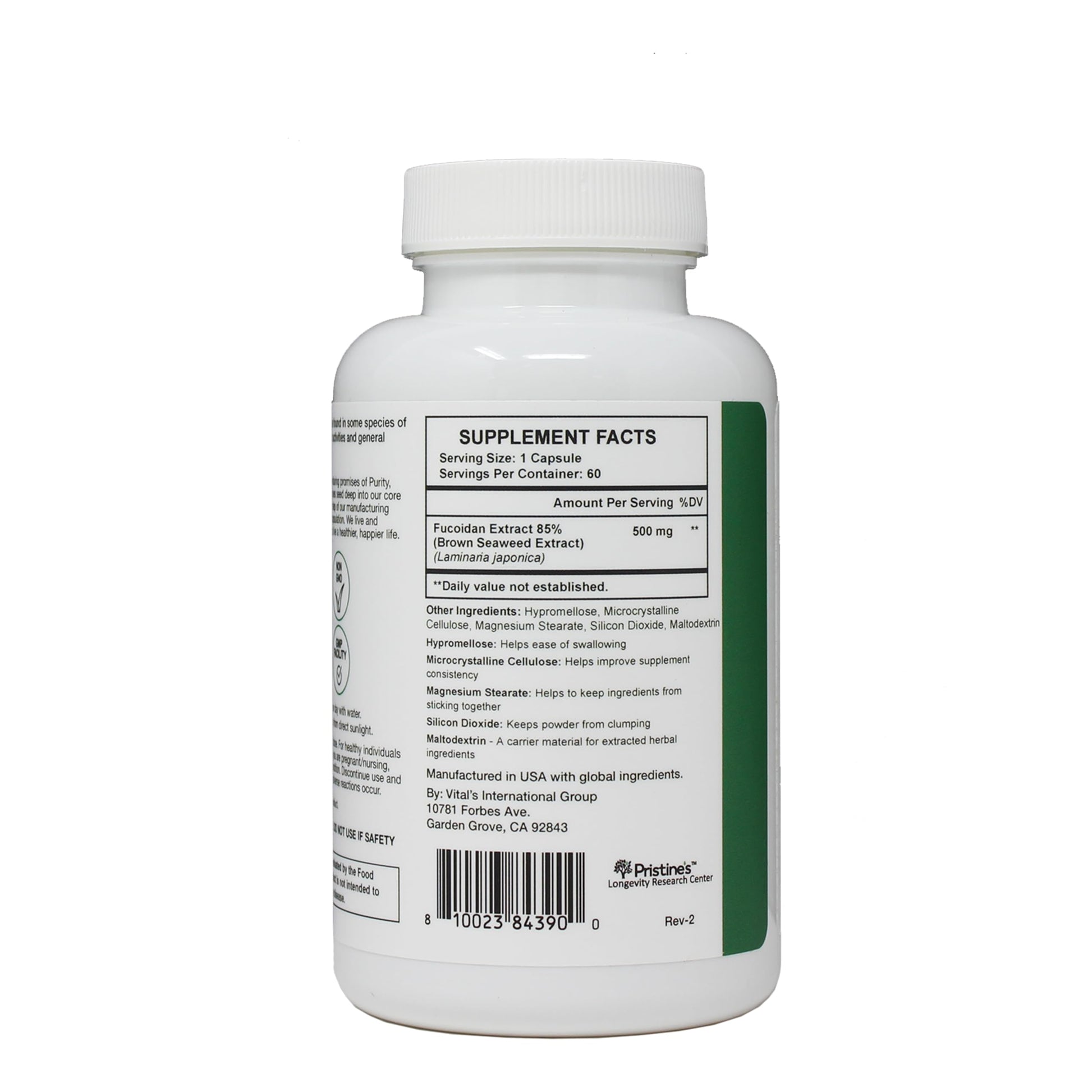 PRISTINE'S Fucoidan 500MG Immunity Supplement Capsules - 60 Day Supply - Brown Seaweed Extract - Potent Herbal Antioxidant Lung Health & Skin Health Support PRISTINE'SAu supplements