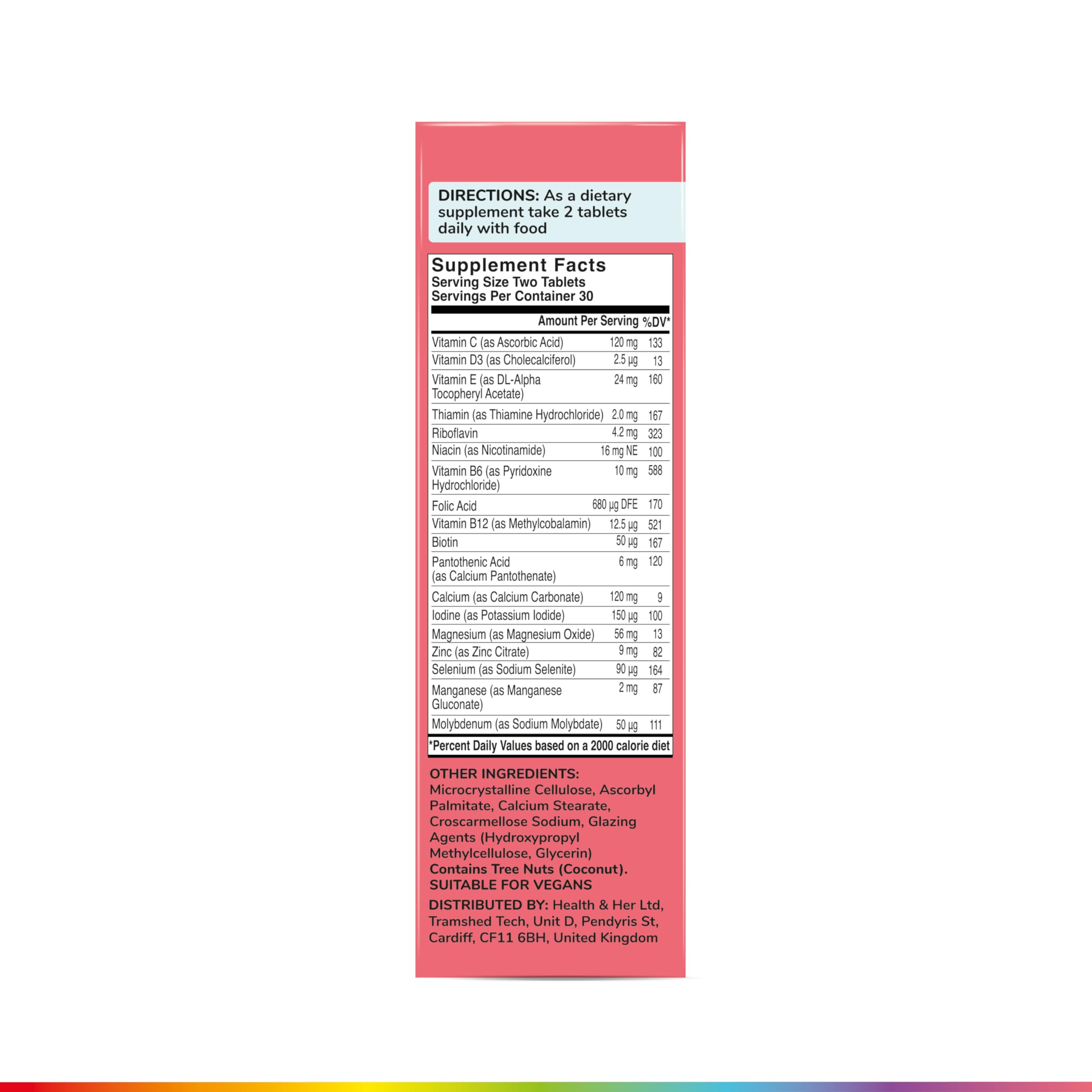 Health & Her Multivitamin Supplement for Women Taking Birth Control - Nutrition Support - 1 Month Supply, 60 Tablets - Vegan & Gluten Free Health and HerAu supplements