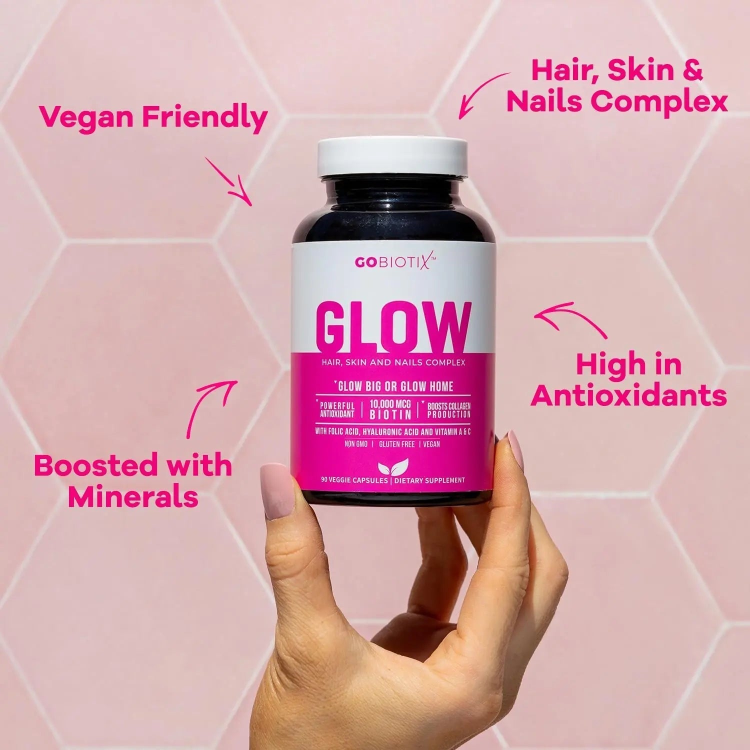 GOBIOTIX Hair Skin and Nails Vitamin Supplement - 10000mcg Biotin Pills with Hyaluronic Acid, Folate, Iron, Magnesium, and Zinc GOBIOTIXAu supplements