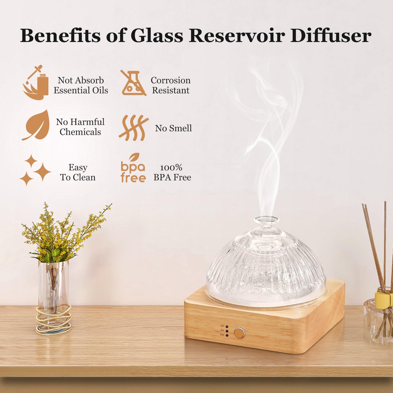 Lecdura Glass Essential Oil Diffuser with Glass Reservoir & Wood Base - Plastic Free, 200ml Lock LecduraAu supplements