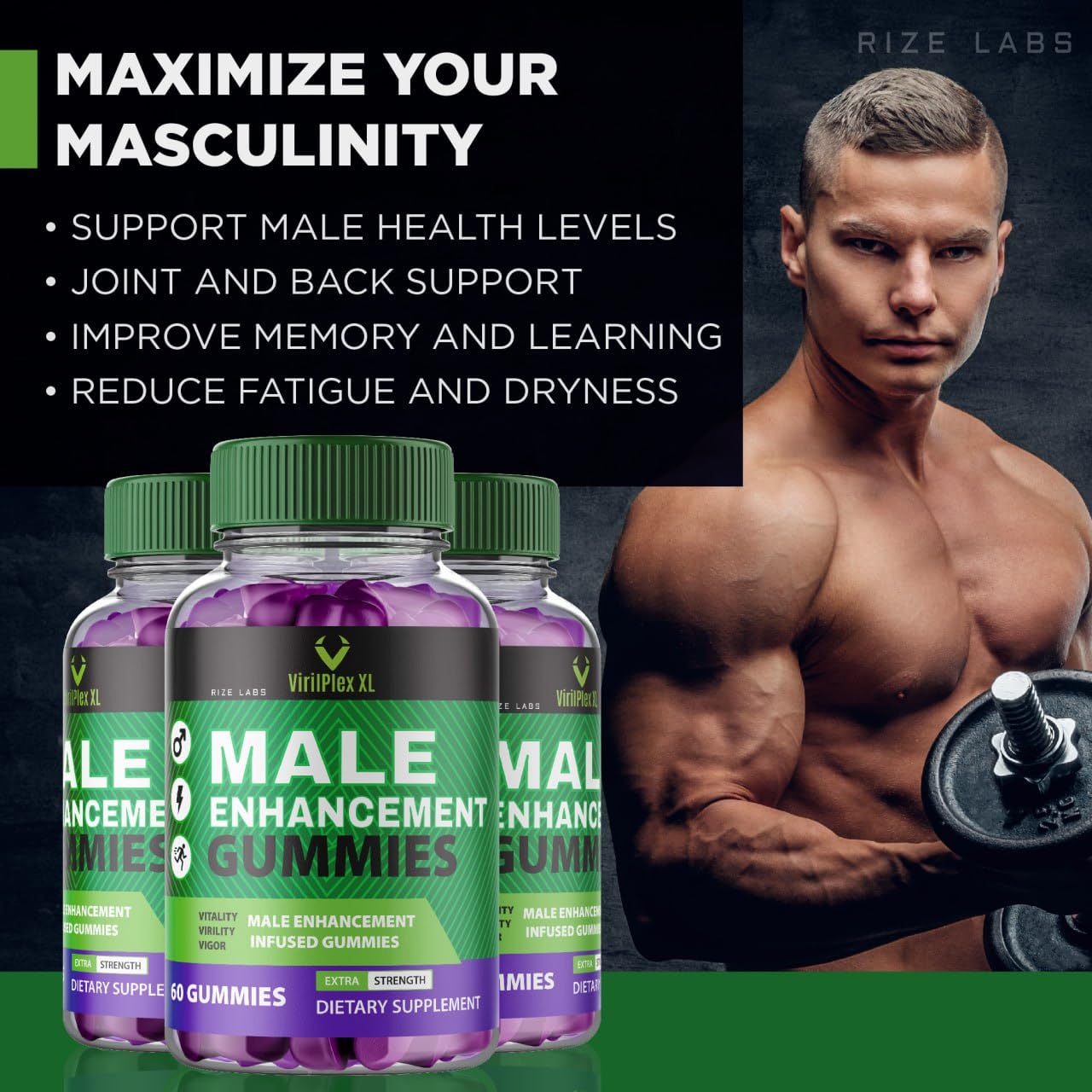 rize labs VirilPlex XL Male Performance Gummies, Premium Formula for Health and Well-Being for Men, Gummys to Deliver Maximum Performance Benefits - Pack of 3(180 Gummies) rize labsAu supplements