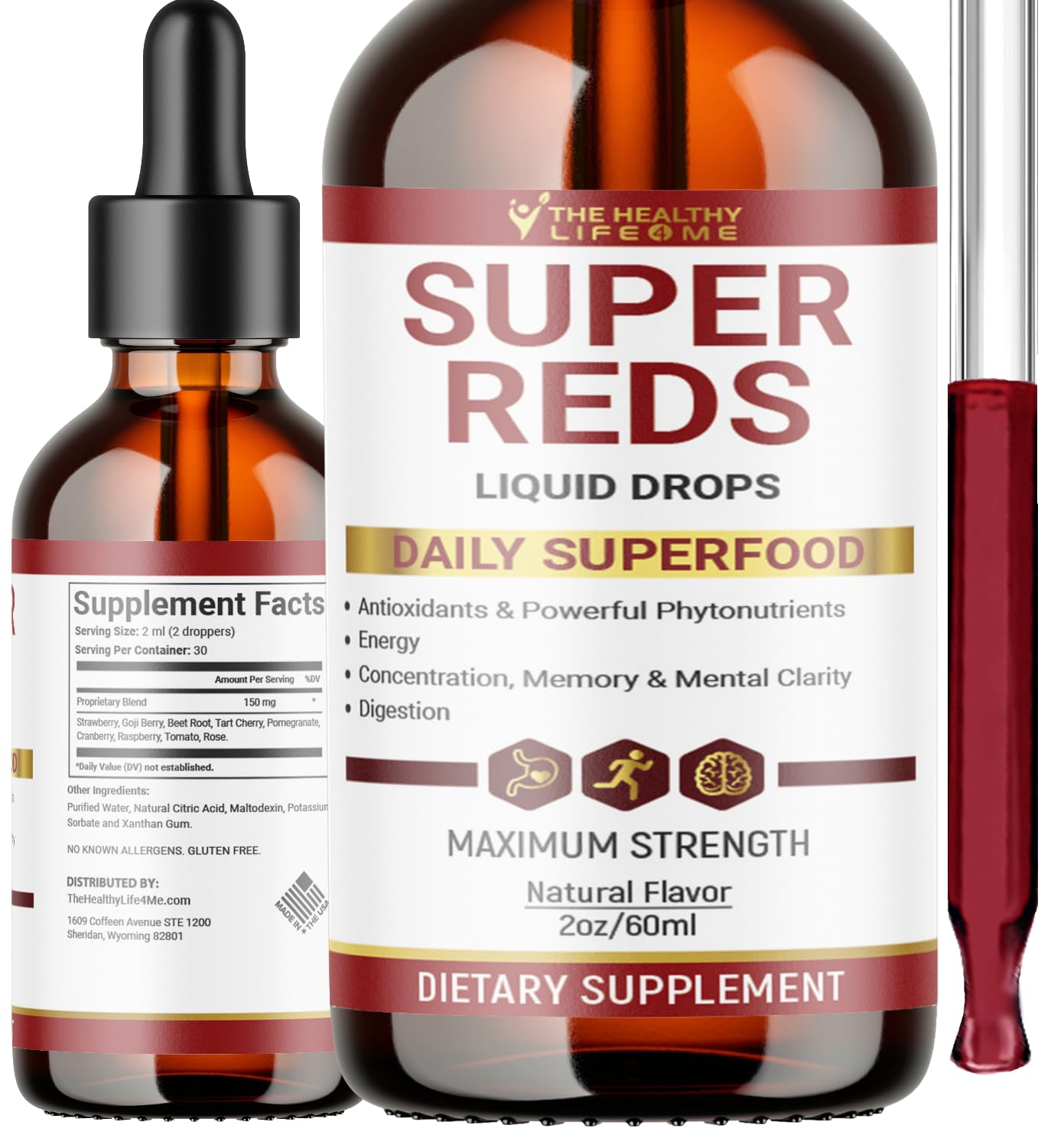 THE HEALTHY LIFE 4 ME Liquid Super Reds Phytonutrient Superfood Drops | Phytonutrient Blend containing Polyphenols | Antioxidants & More | Great Taste 2oz - 30 Day Supply THE HEALTHY LIFE 4 MEAu supplements