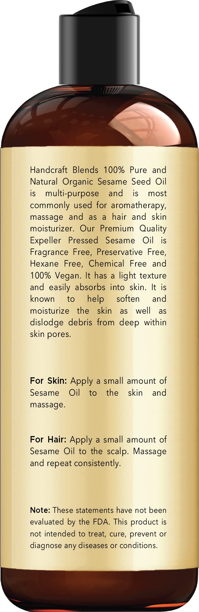 Handcraft Blends Organic Sesame Oil for Skin and Hair 8 oz - 100% Pure and Natural - Premium Handcraft BlendsAu supplements