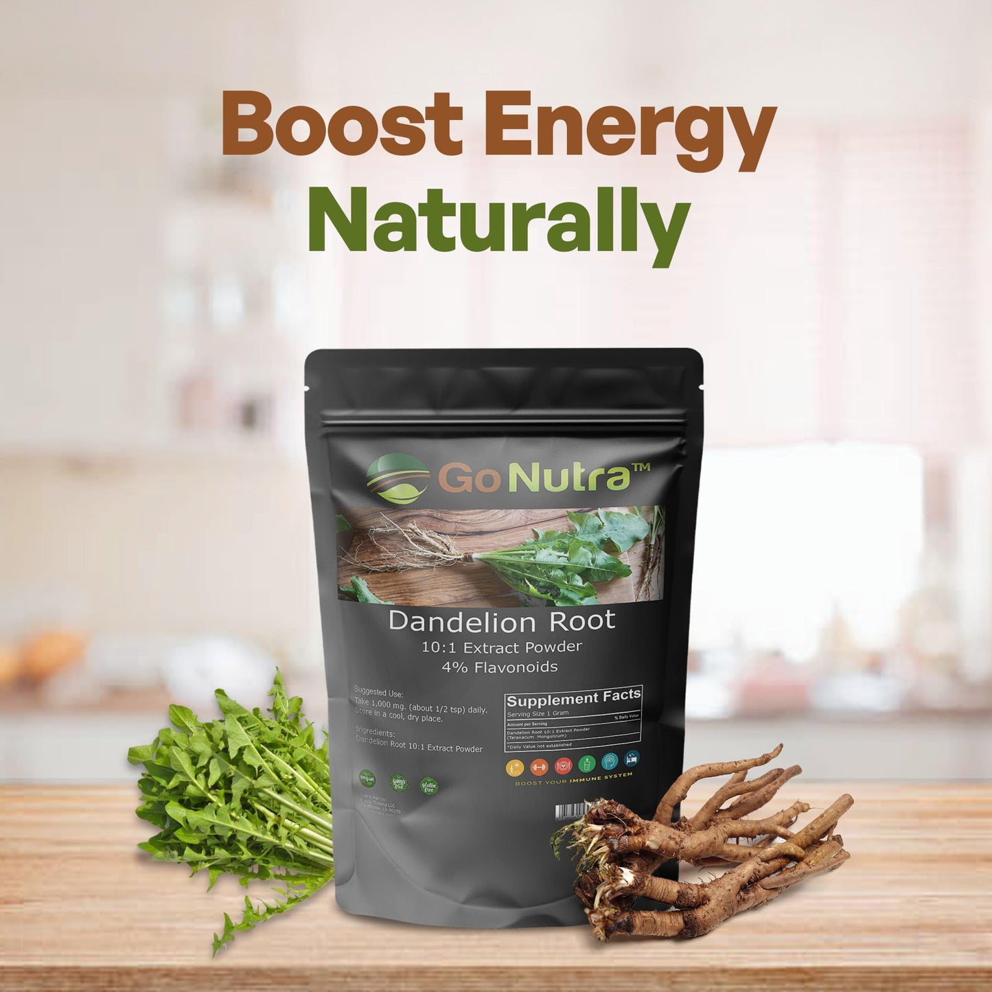 Go Nutra - Dandelion Root Powder, Potent 10:1 Dandelion Root Extract with 4% Flavonoids Go NutraUS supplements