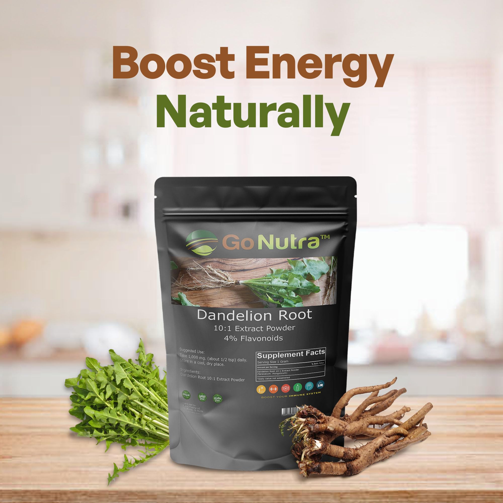 Go Nutra - Dandelion Root Powder, Potent 10:1 Dandelion Root Extract with 4% Flavonoids Go NutraUS supplements