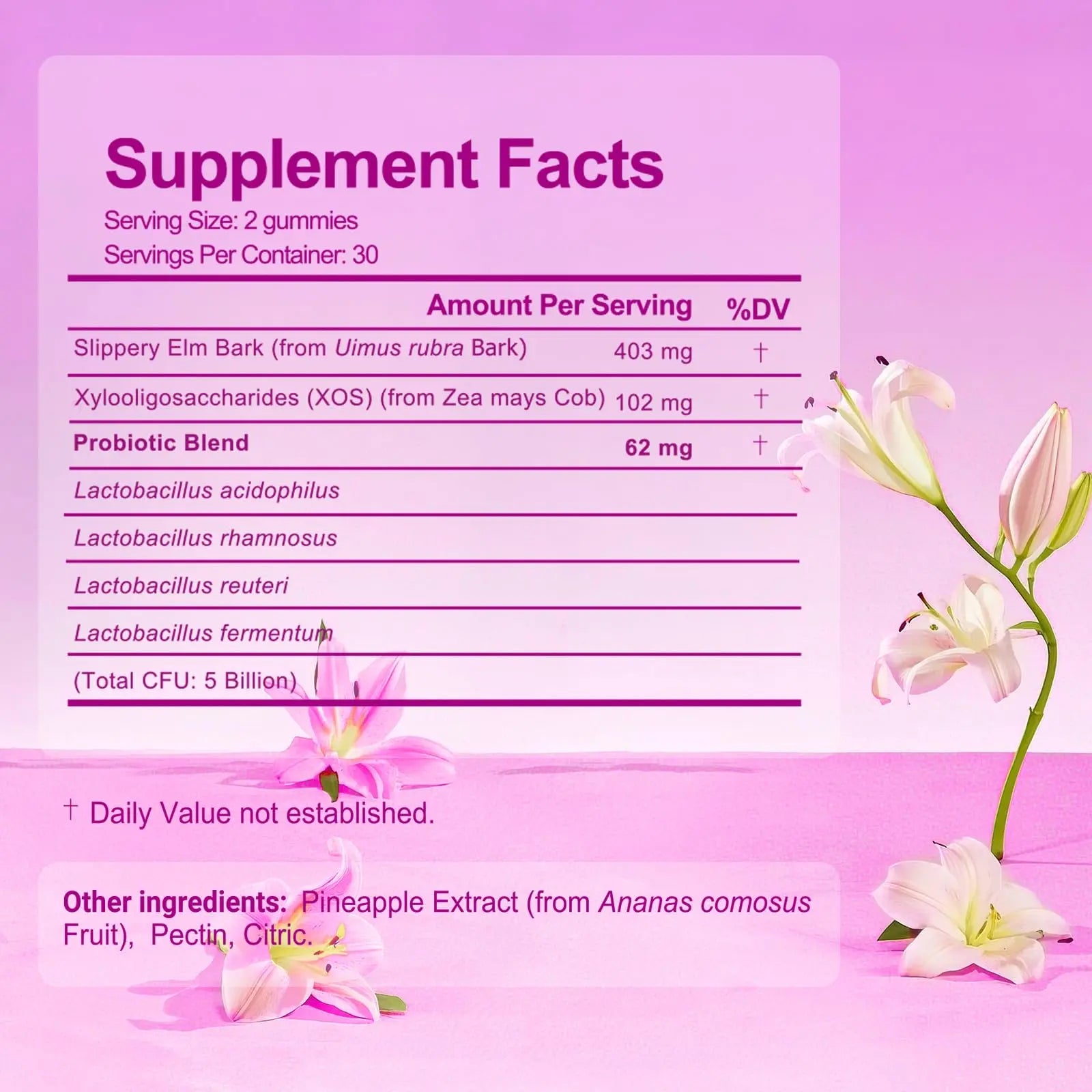 Brurtzexs Her Juicy Feminine Probiotics Gummies for Women with Slippery Elm - Pineapple Flavor, pH Balance & Immune Health Support - Digestive & Feminine Support - Vegan Supplement, 60 C Brurtzexsnz supplements