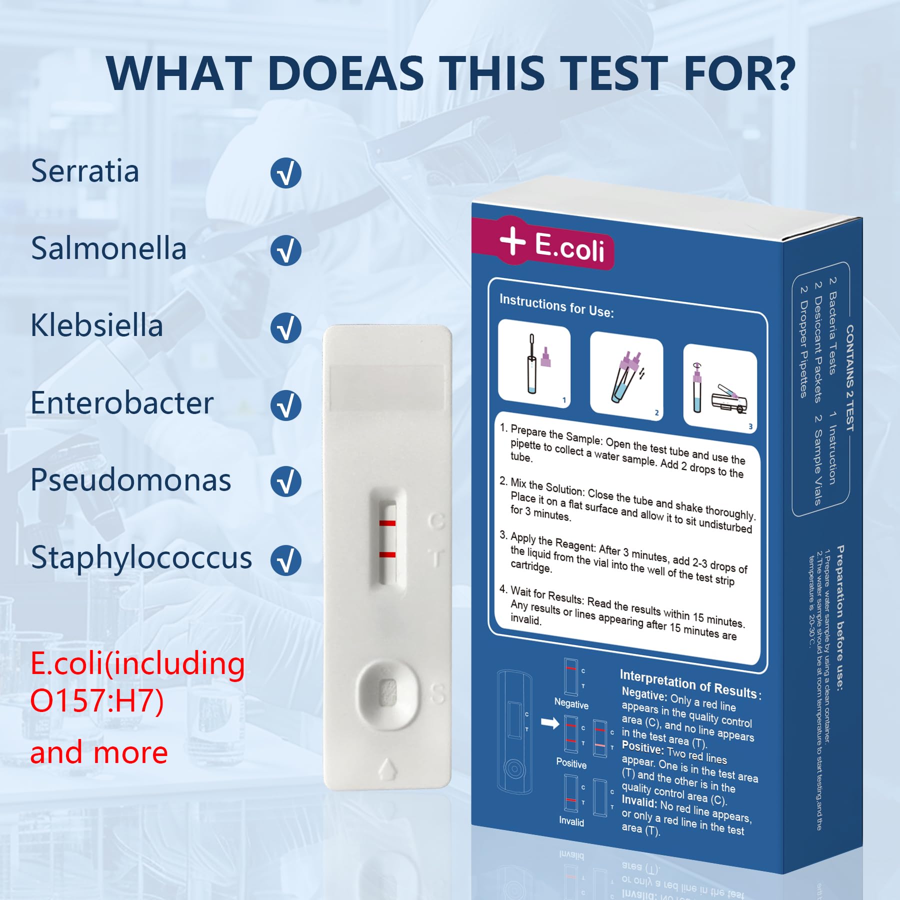 Bacteria Water Test Kit - Results as Fast as 15 MINS -Detects Coliform (Inc. E. coli) & Non-Coliform Bacteria in Drinking, Well Tap & Pool Water – 2 Pack FUNSWTMAu supplements
