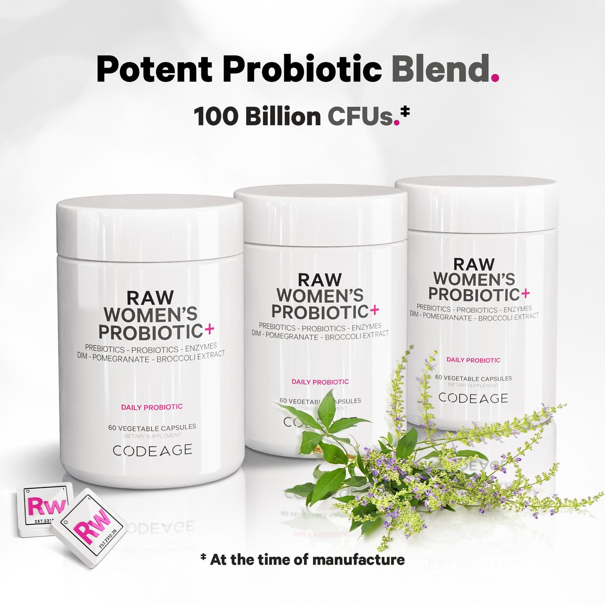 Codeage Raw Women’s Probiotic+ Supplement - 34 Probiotic Strains, 100 Billion CFUs, Digestive Enzymes, Prebiotic Blend, DIM, Herbal Extracts, Phytonutrients - Non-GMO - 30 Capsules CodeageAu supplements