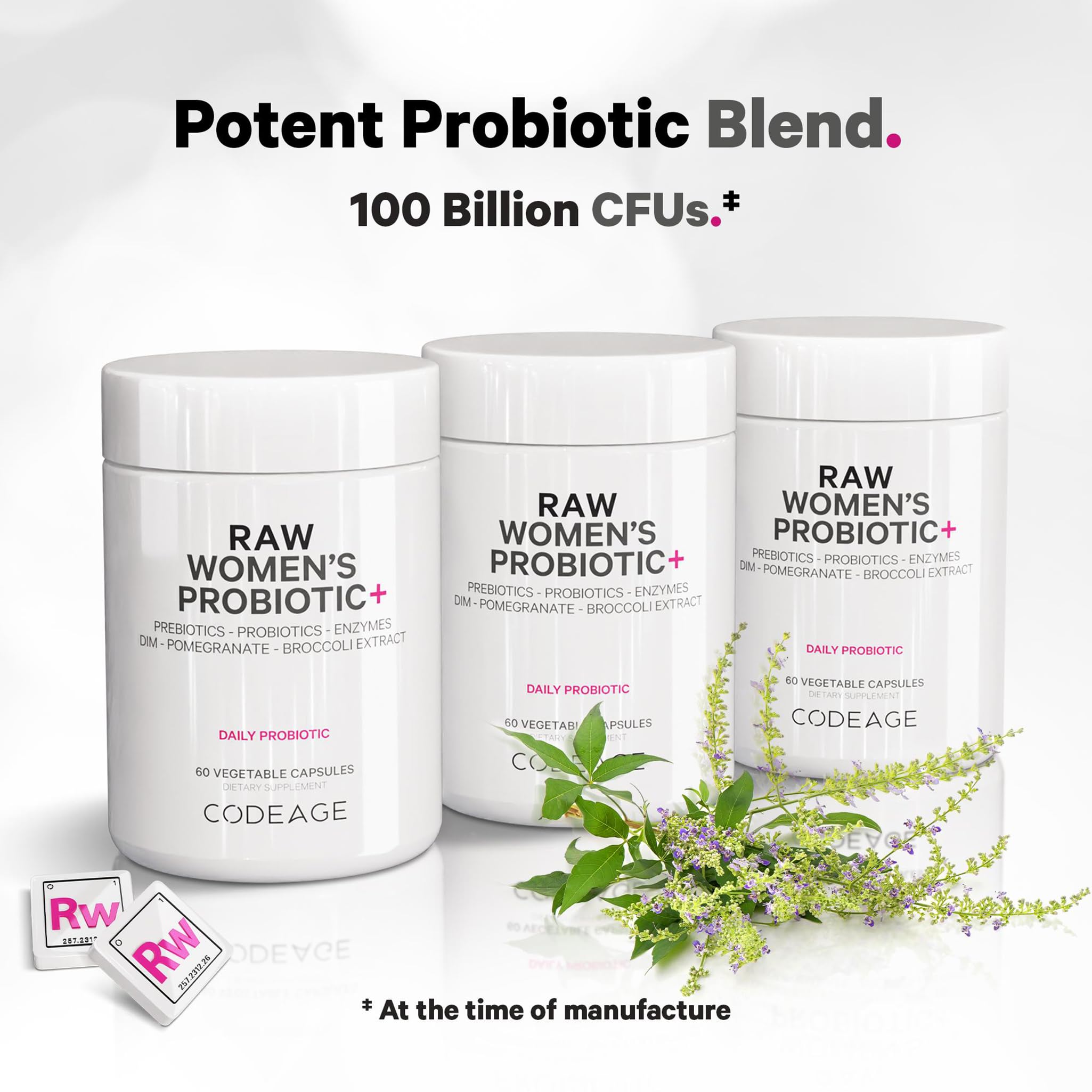 Codeage Raw Women’s Probiotic+ Supplement - 34 Probiotic Strains, 100 Billion CFUs, Digestive Enzymes, Prebiotic Blend, DIM, Herbal Extracts, Phytonutrients - Non-GMO - 30 Capsules CodeageAu supplements