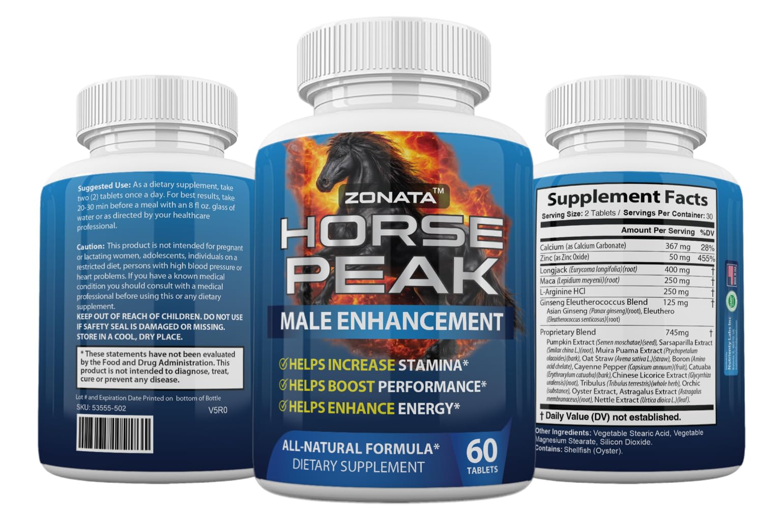 Zonata Horse Peak Dietary Supplements for Men - Horse Peak Supplement Naturally Enhance Performance, Endurance, and Energy Levels* - Horse Peak Pills - 60 Count ZonataAu supplements