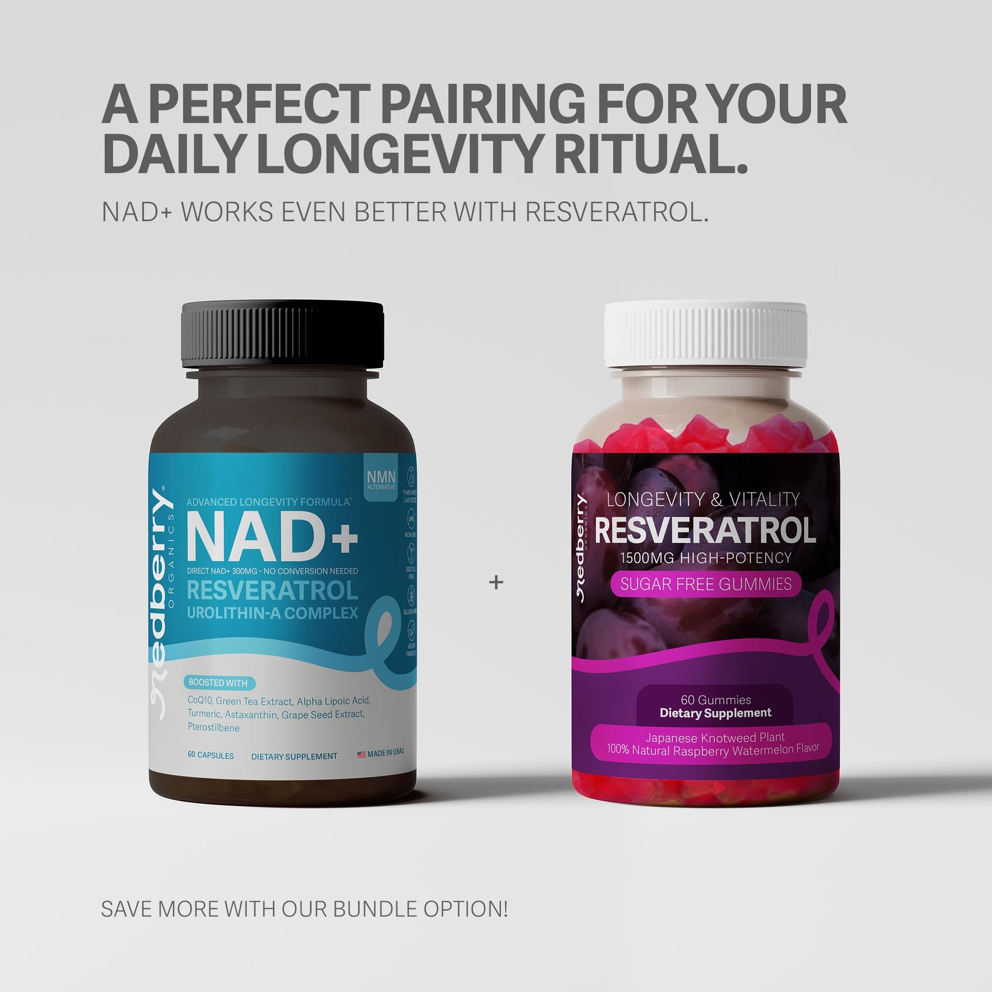 NAD Supplement with Direct NAD+ 300mg (NAD Plus) | Advanced Longevity Complex with Urolithin A & Resveratrol | NMN Alternative | 60 Capsules | Non-GMO, Gluten Free | Made in USA Redberry OrganicsAu supplements