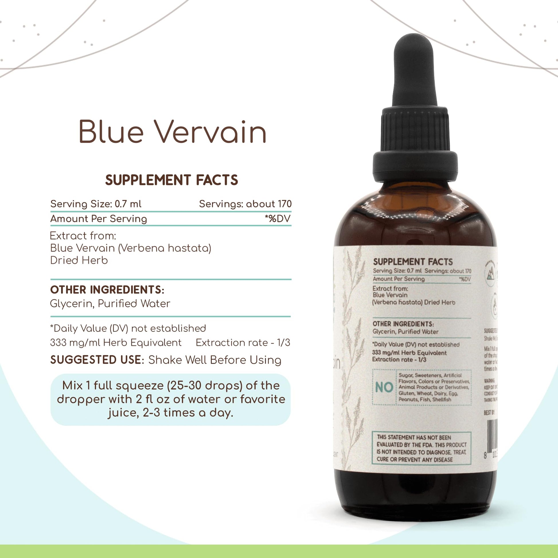Blue Vervain B120 Alcohol-Free Herbal Extract Tincture, Concentrated Liquid Drops Natural Blue Vervain HerbEraAu supplements