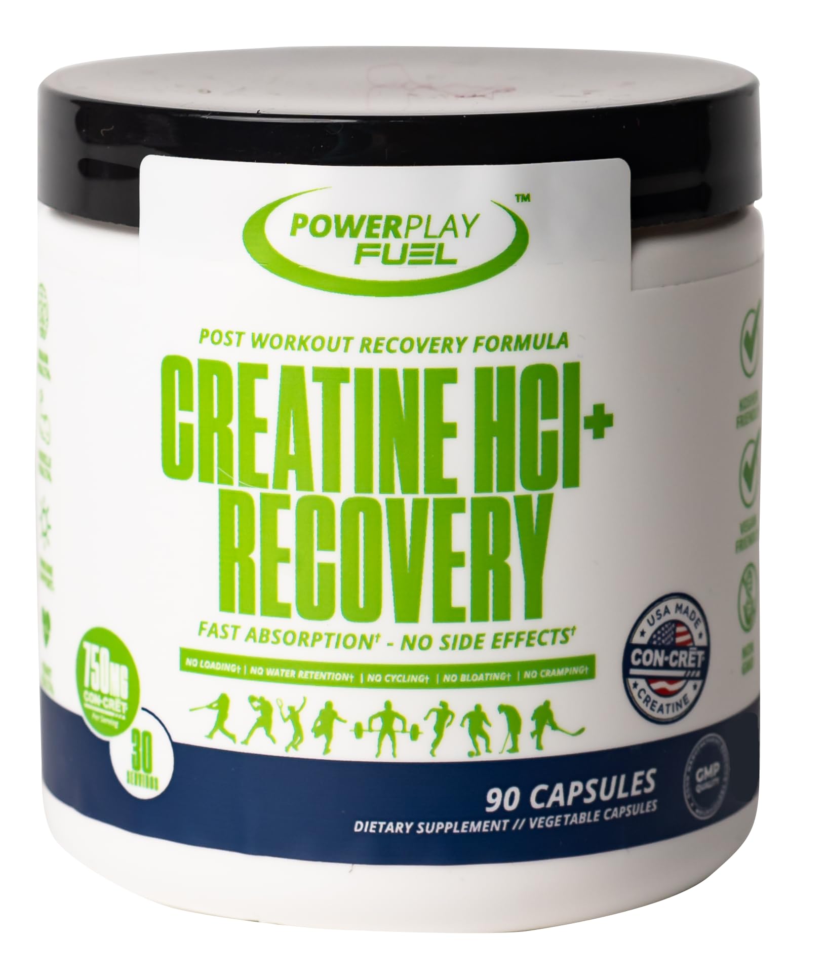 CREATINE HCl + Recovery Capsules for Men and Women, Muscle & Brain Health, Cognitive Function, Immune Support - 90 Vegetable Capsules POWER PLAY FUELAu supplements