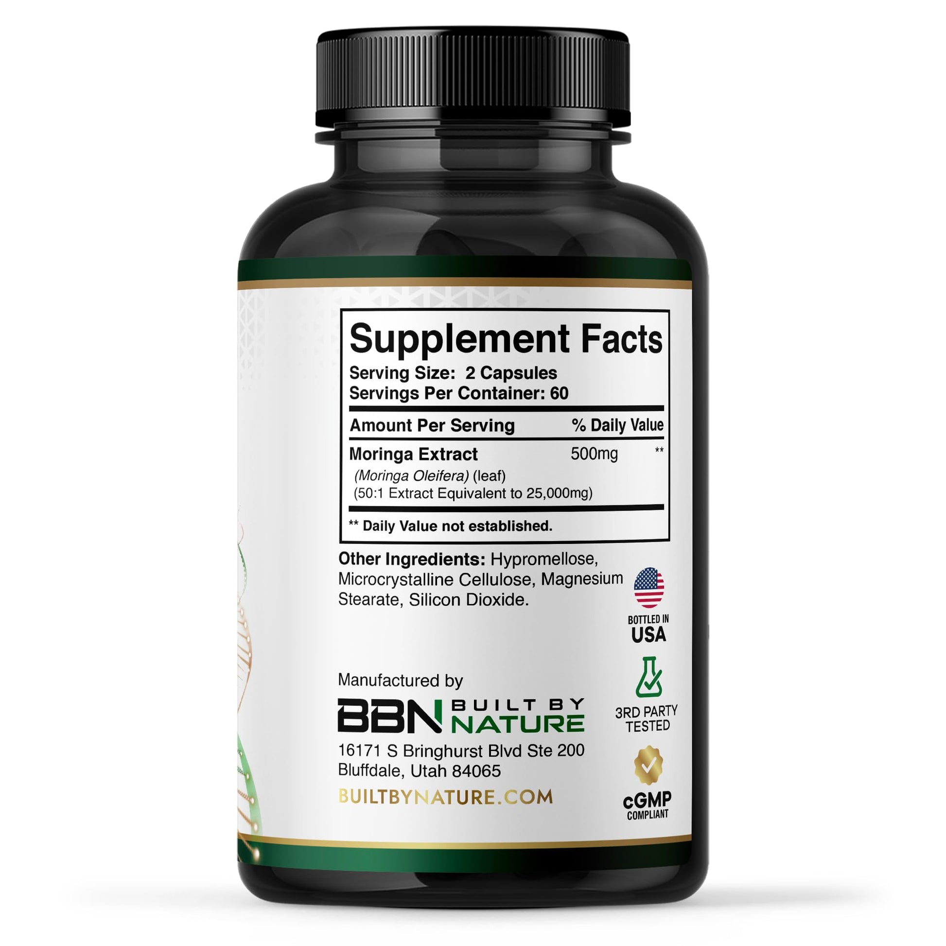 Built by Nature Moringa – 500mg Pure Moringa Leaf Extract 50:1 per Serving – High Potency Moringa Supplement – 120 Capsules Built by NatureAu supplements