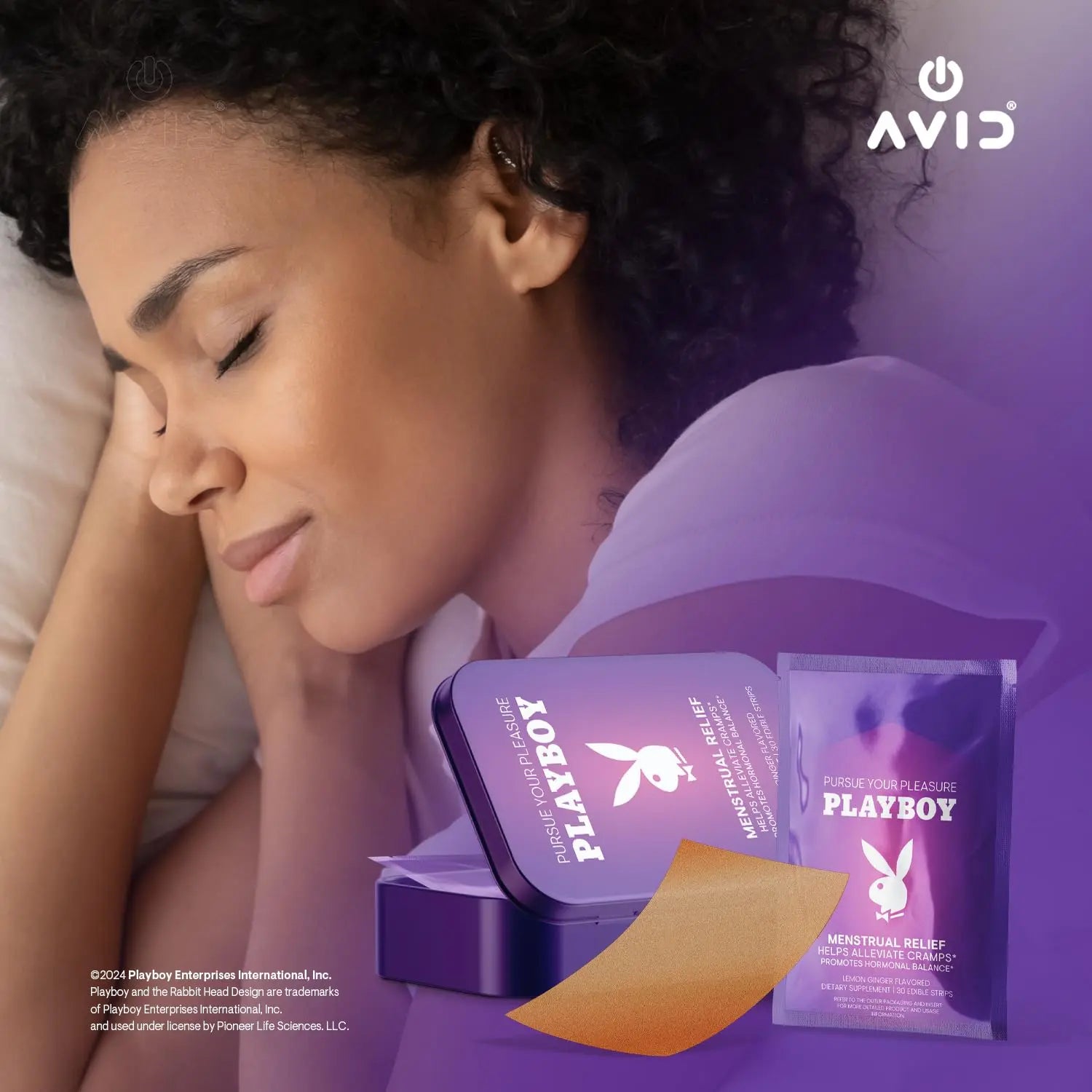 AVID Playboy - Menstrual Relief PMS Oral Strips (30 Edible Strips) Fast Dissolving PMS Cramp Relief & Hormonal Balance Strips for Women - Lemon Ginger Flavored Multi-Benefit PMS Supplement for Women AvidAu supplements