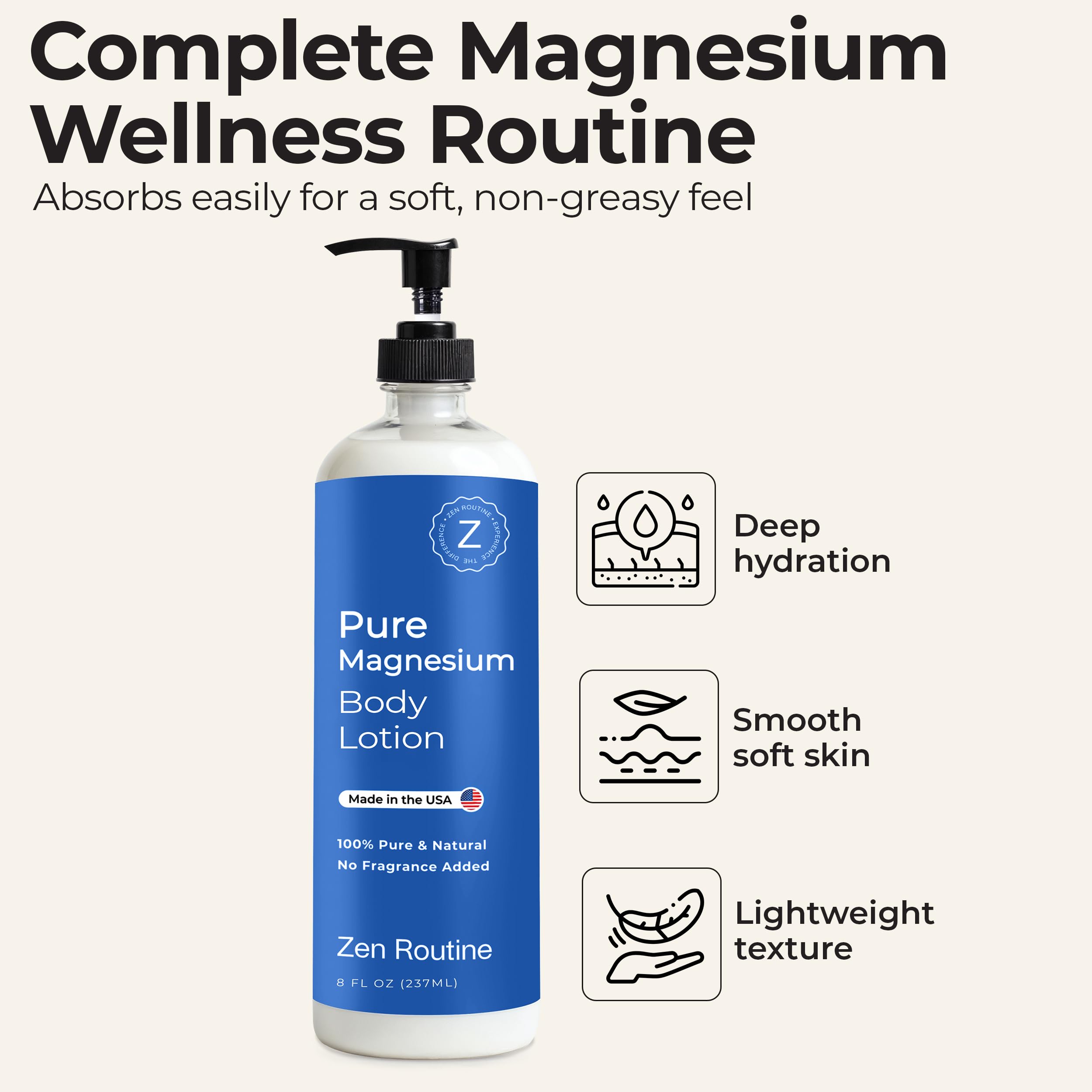 Zen Routine Magnesium Lotion for Sleep, Leg Cramps & Muscle Soreness with Shea Butter | Award-Winning Cream For Sleep – Safe for Kids – Unscented, Non-Greasy, Ultra Soothing – Made in USA Zen RoutineAu supplements