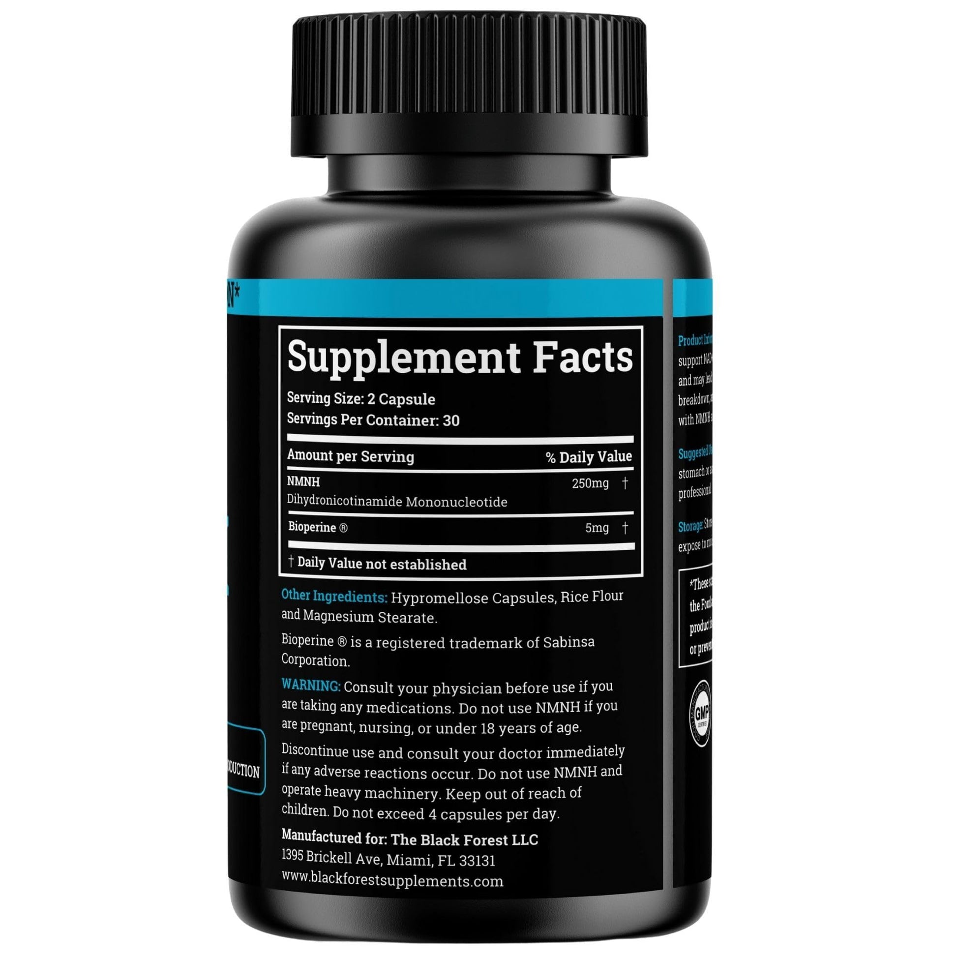 NMNH Supplement 250MG Pure Dihydro-Nicotinamide Mononucleotide (NMN Supplement Alternative with Bioperine® For 3X The Bioavailability) NAD Supplement to Boost NAD+ Levels For Anti-Aging & Energy Black ForestAu supplements