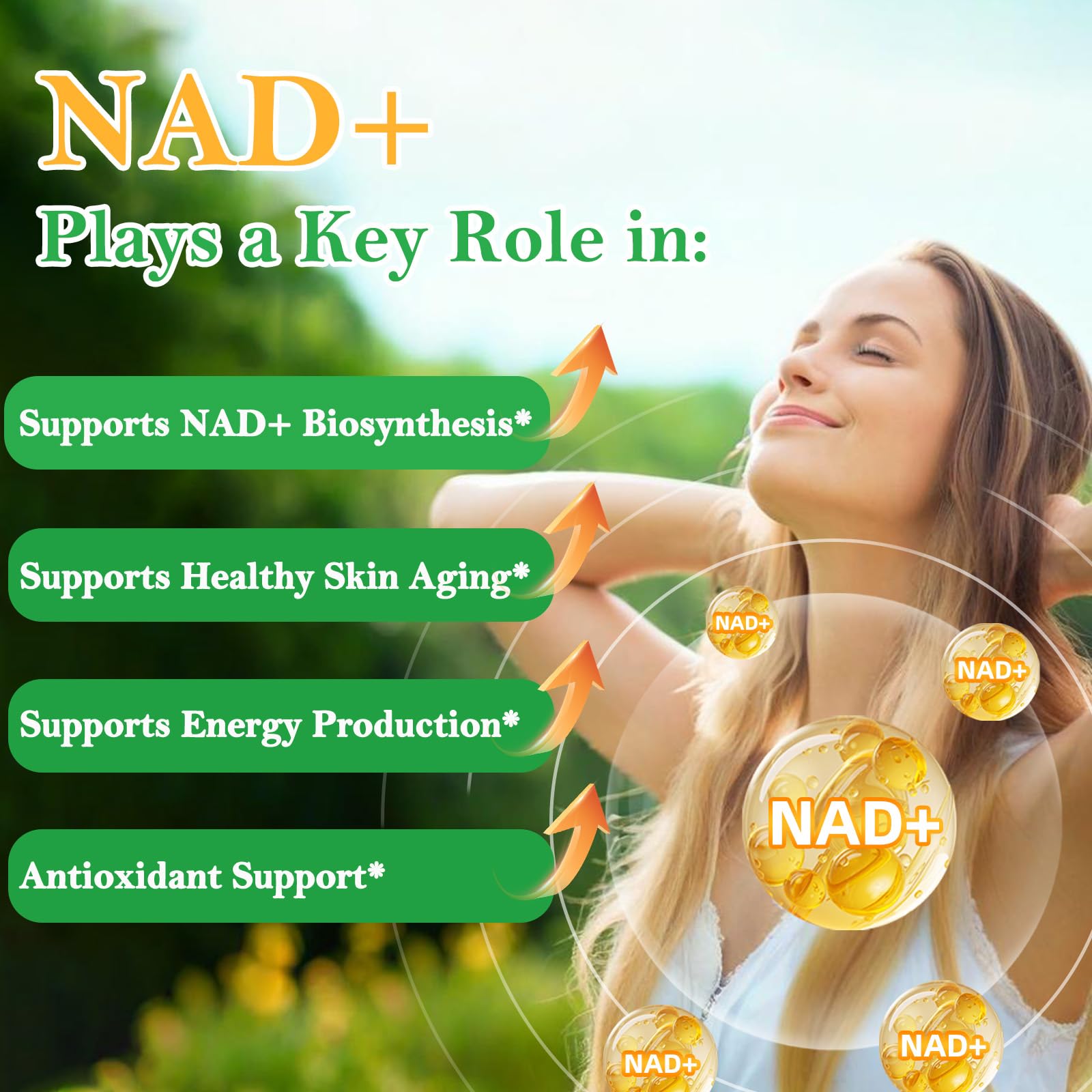 Nad Supplement for Healthy Aging | Energy| Antioxidant| Skin Health| Focus ,10-in-1 Formula with NR,Trans-Resveratrol,CoQ10,Astaxanthin,PQQ,TMG,Quercetin,Olive Fruit Nad+ for Women Men,60 Vegan Caps Bebien fitAu supplements