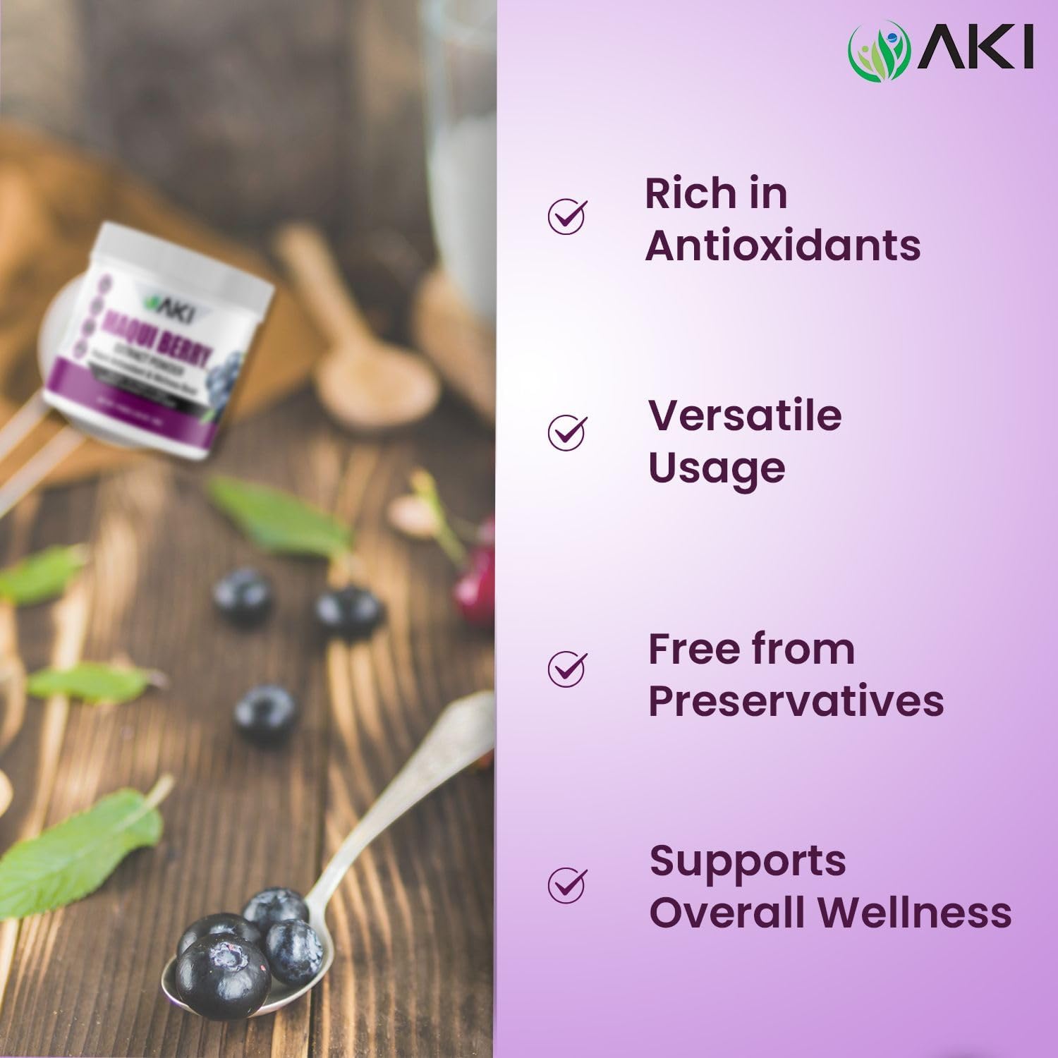 AKI Maqui Berry Extract Powder – Wild Harvested from Patagonia, High in Anthocyanins & Polyphenols, Freeze-Dried Superfruit for Smoothies, Non-GMO, Vegan, 150g/ 5.3 oz AKI ORGANICAu supplements