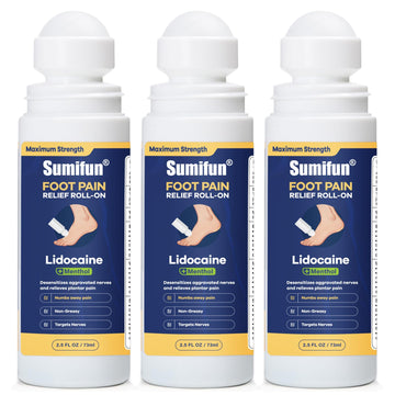Sumifun Foot Pain Relief Lidocaine Roll-On - Maximum Strength OTC for Plantar Fasciitis & Heel Pain - Fast-Drying, Non-Greasy Formula, 2.5 Fl Oz * 3 SumifunAu supplements