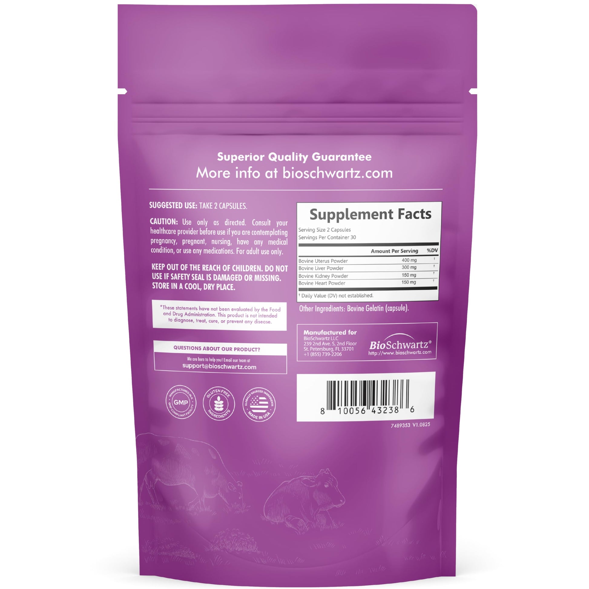 BioSchwartz Primal Beef Organ Supplement for Women - 60 Capsules - Grass-Fed & Pasture-Raised - Supports Healthy Hair Skin and Nails, Hormone Balance - with Bovine Liver, Kidney, Heart, Uterus Powder BioSchwartzAu supplements