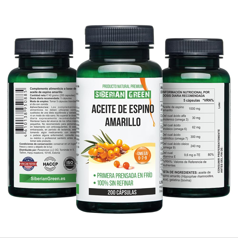 Siberian Sea Buckthorn Oil Capsules 200 Softgels | from Wild-harvested Siberian Sea Siberian GreenAu supplements