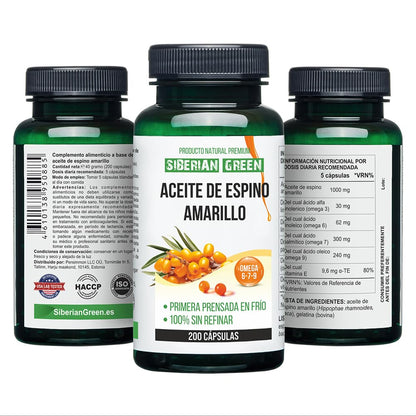 Siberian Sea Buckthorn Oil Capsules 200 Softgels | from Wild-harvested Siberian Sea Siberian GreenUS supplements