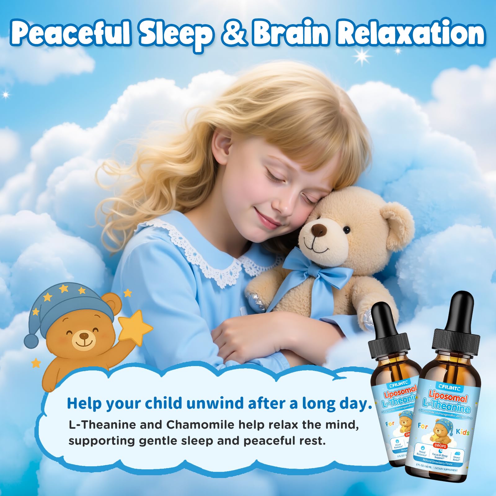 Liposomal L-Theanine Drops for Kids & Adults – Liquid L-Theanine Supplement with Magnesium Glycinate, Ashwagandha, Chamomile, Vitamin B6 & D3 – Supports Calm, Focus & Restful Sleep – Strawberry Flavor CFILIHTCAu supplements