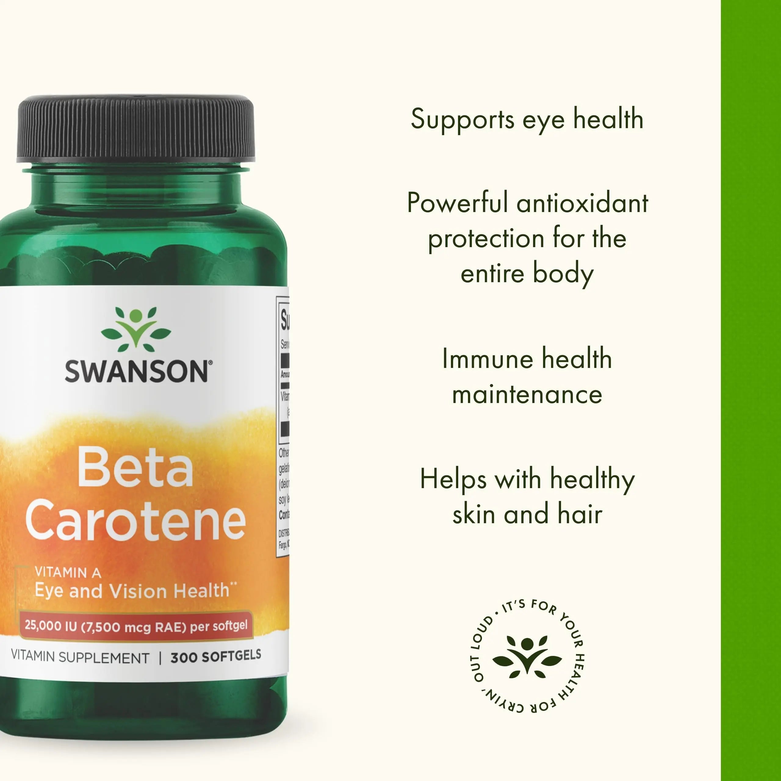 Swanson Beta-Carotene Vitamin A 25,000 IU Eye and Skin Health Supplement for Adults Seeking Vision and Immune Support - 7,500 mcg (300 Softgels) SwansonAu supplements
