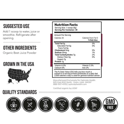 OPTIVIDA Nitric Oxide Beet Powder Organic | All Natural Beets Roots Supplements OPTIVIDAUS supplements