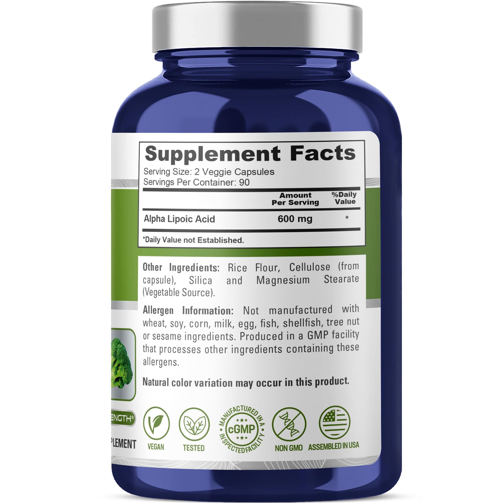 NusaPure Alpha Lipoic Acid 600 mg per Serving 180 Veggie Capsules (Vegetarian, Non-GMO, Vegan) NusaPureAu supplements