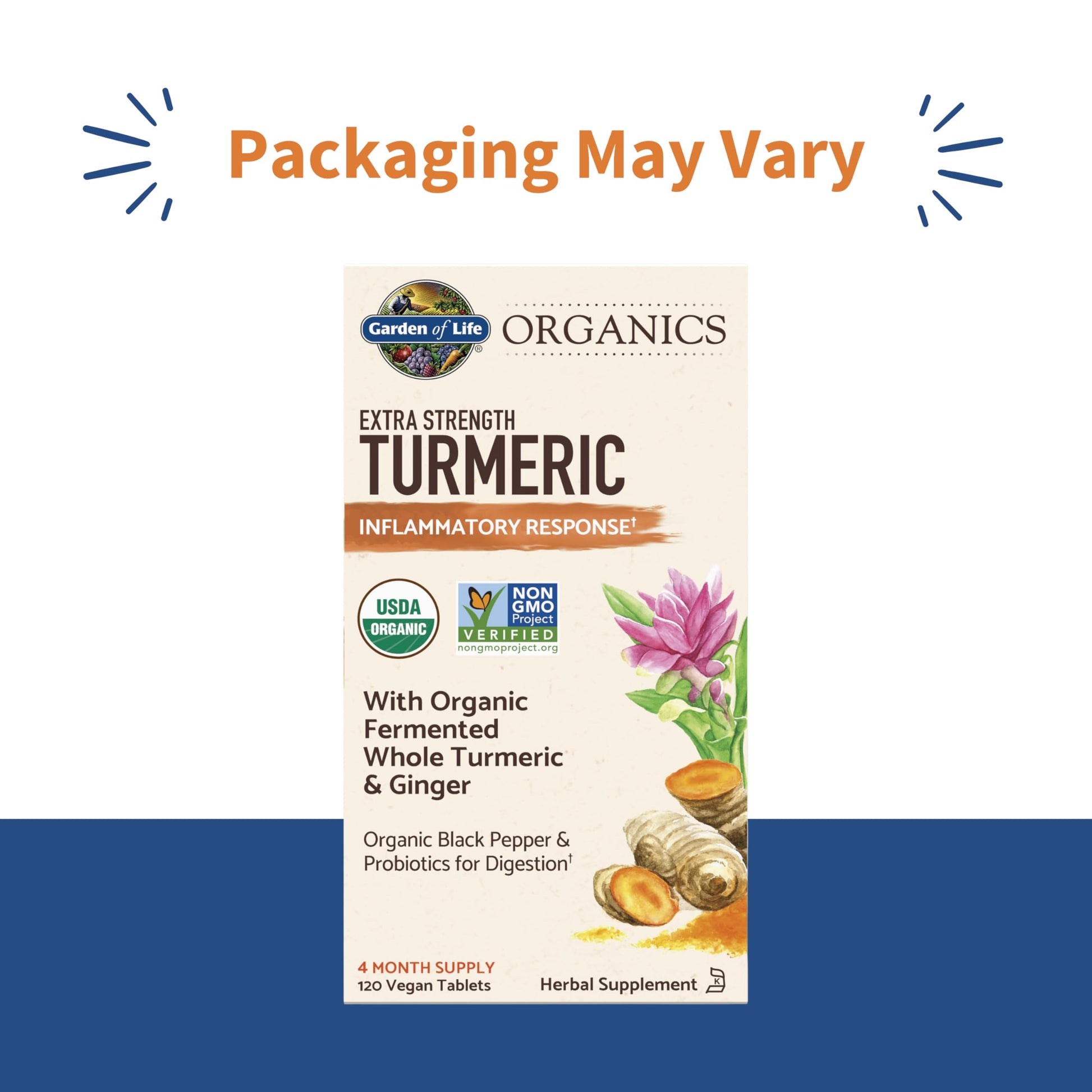 Garden of Life Organics Extra Strength Turmeric Inflammatory Response 120 Tablets-100Mg Curcumin (95% Curcuminoids) Black Pepper, Probiotics, Organic Non-GMO Vegan Gluten Free Herbal Supplement Garden of LifeAu supplements