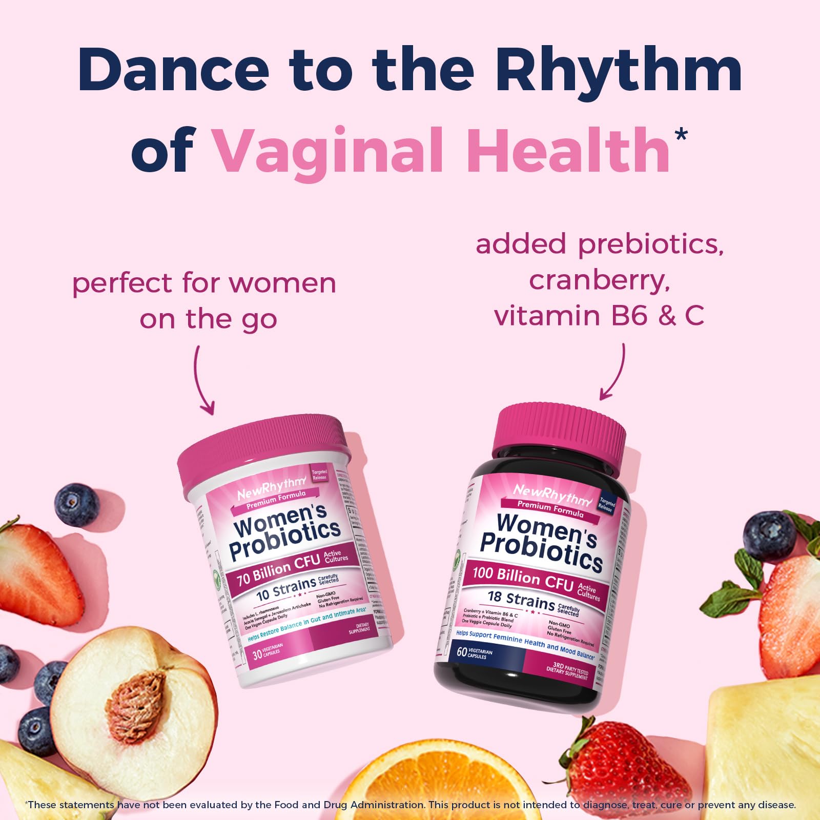 NewRhythm Women's Probiotics, Organic Prebiotics, 70 Billion CFU 10 Strains, Vaginal Probiotics for Urinary & Digestive Health, 30 Vegan Capsules, No Bloating NewRhythmAu supplements