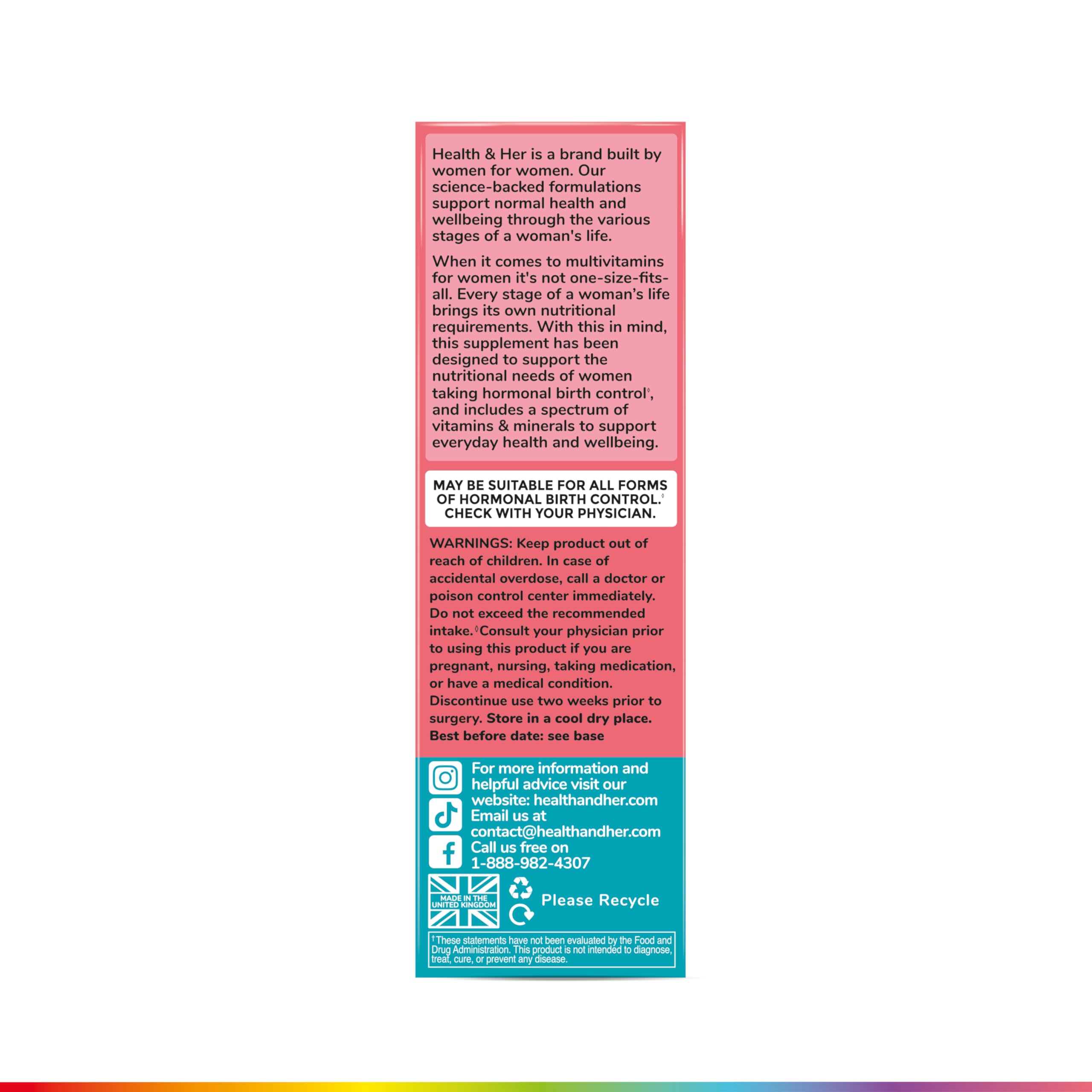 Health & Her Multivitamin Supplement for Women Taking Birth Control - Nutrition Support - 1 Month Supply, 60 Tablets - Vegan & Gluten Free Health and HerAu supplements