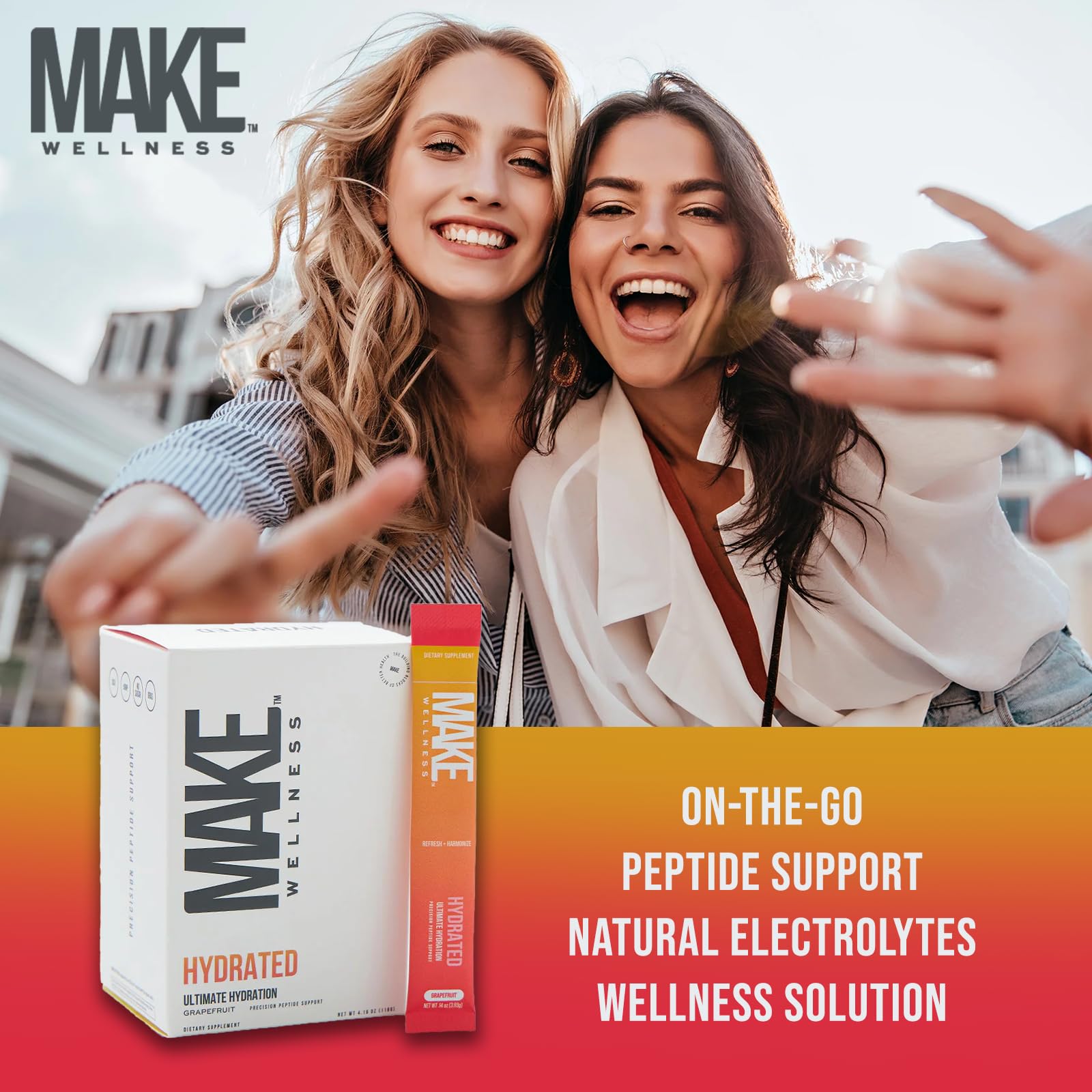 Make Wellness HYDRATED | 30 Servings | Grapefruit Flavor | Supports Hydration & Electrolyte Balance | Bioactive Peptide Blend for Daily Overall Wellness Make WellnessAu supplements
