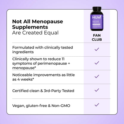 HUM Fan Club Menopause Probiotic Supplement, Estrogen Free Menopause Supplements for Women, Non Hormonal, Supports Energy & Hot Flashes, Grape Seed Extract & Siberian Rhubarb, 30 Vegan Capsules HUMUS supplements