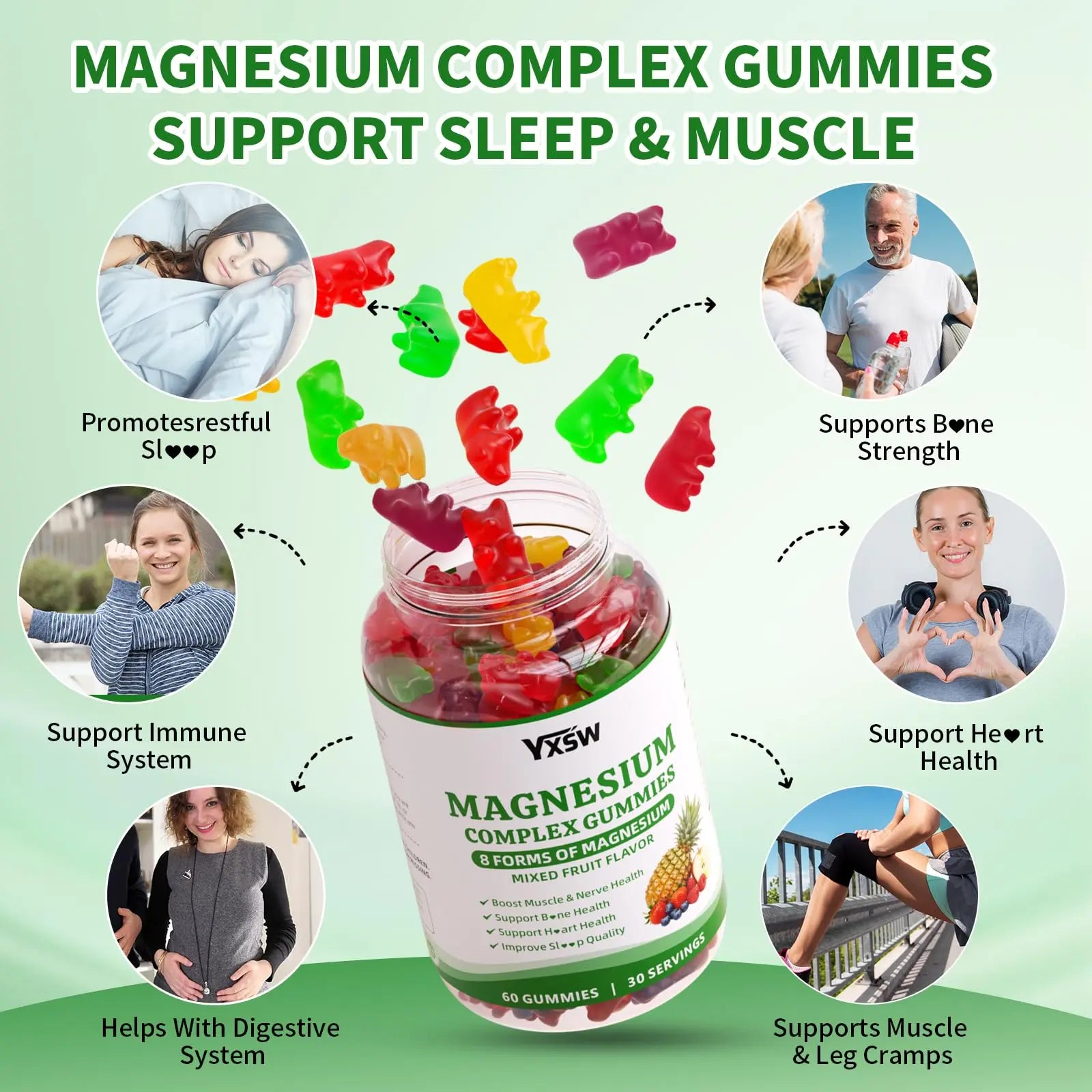 Magnesium Complex Gummies 8 Elemental 1000mg - Magnesium Glycinate, Citrate, Malate, Taurate, Supports Bones, Muscle, Nerve Health, for Women & Men, Vegan Non-GMO, Mixed Flavors, 60 Count YXSWnz supplements