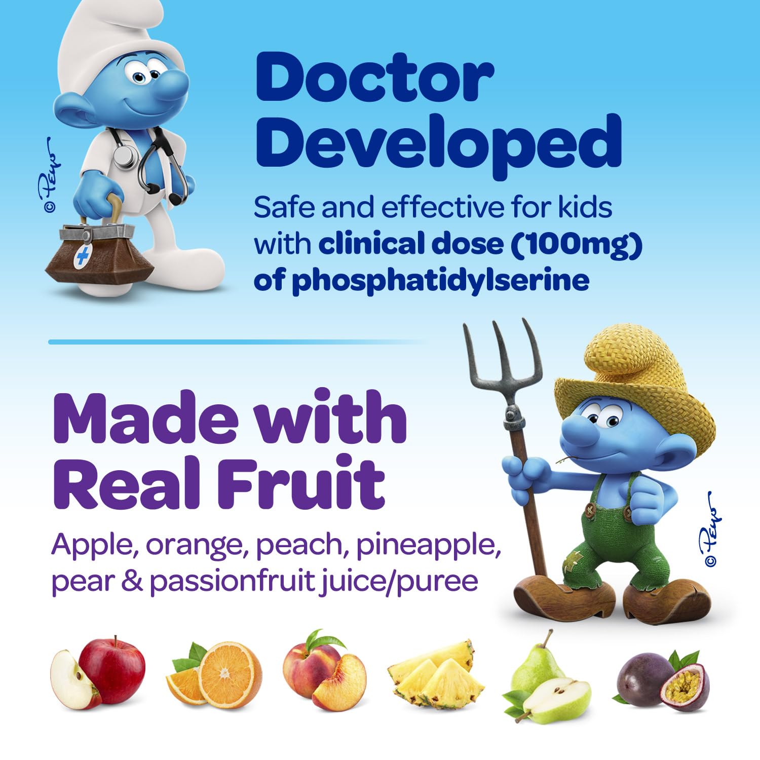 The Smurfs Nootropic Gummies for Kids with Vitamin B12 & L-Theanine | Laser Focus Gummy for Focus and Memory Supplements | Made with Real Fruit in a Smurf Berry | Doctor Developed | 60 Vegan Gummies VITABURSTAu supplements