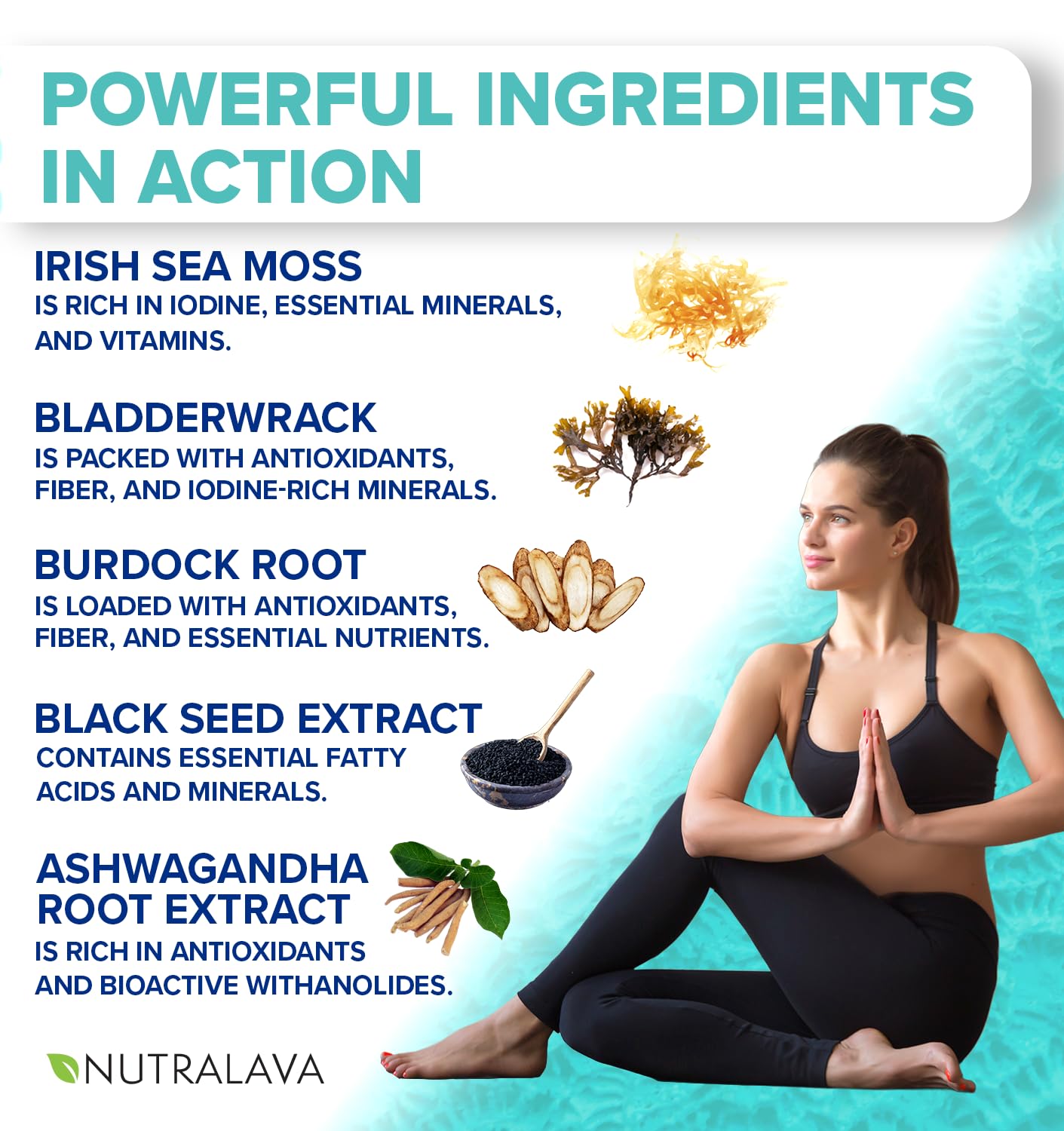 NUTRALAVA Sea Moss Pills, All-in-One Blend with Irish Sea Moss Black Seed Oil Ashwagandha, Sea Moss Capsules for Women and Men - Gluten-Free, Non-GMO, 60 Capsules NUTRALAVAAu supplements